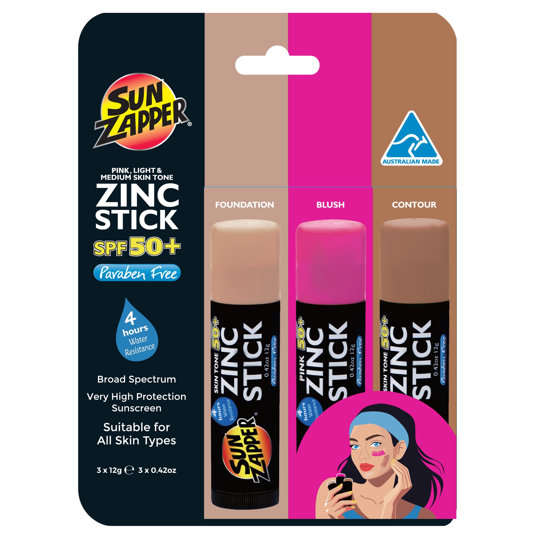 Zinc Stick Triple BEAUTY Light Skin Tone/Pink/Dark Skin Tone SPF 50+ 36g