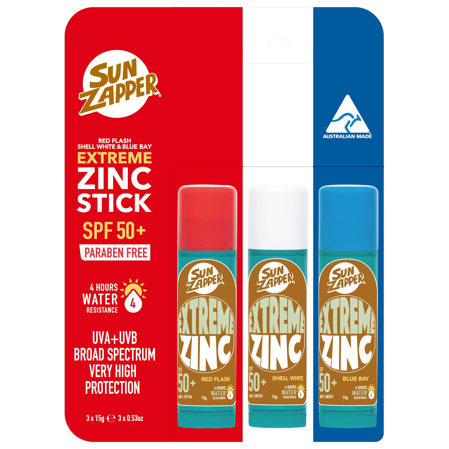 Extreme Zinc Stick Triple Pack 45g Red White Blue