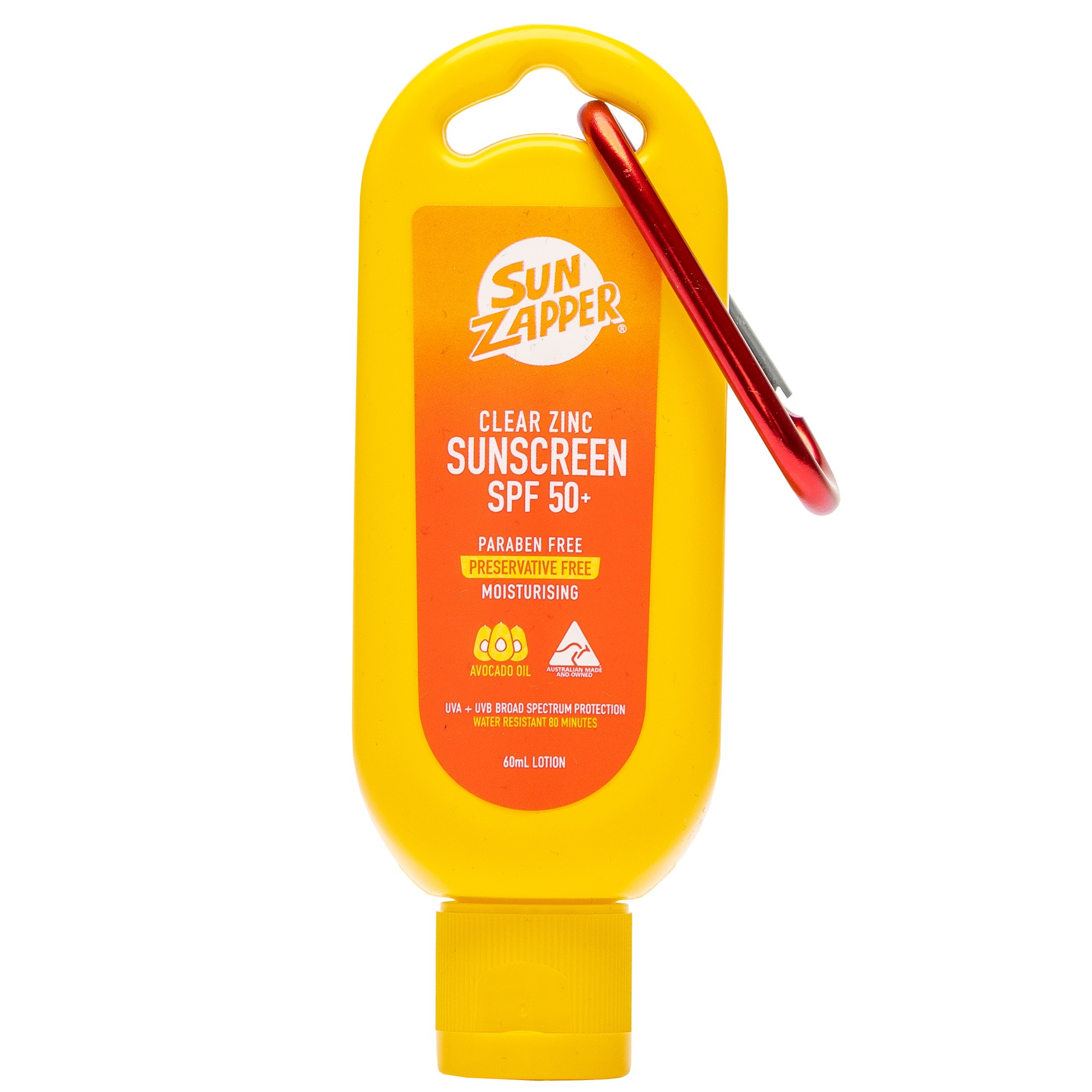 Clear Zinc Sunscreen Lotion SPF50+ 60ml 'Carabiner clip'