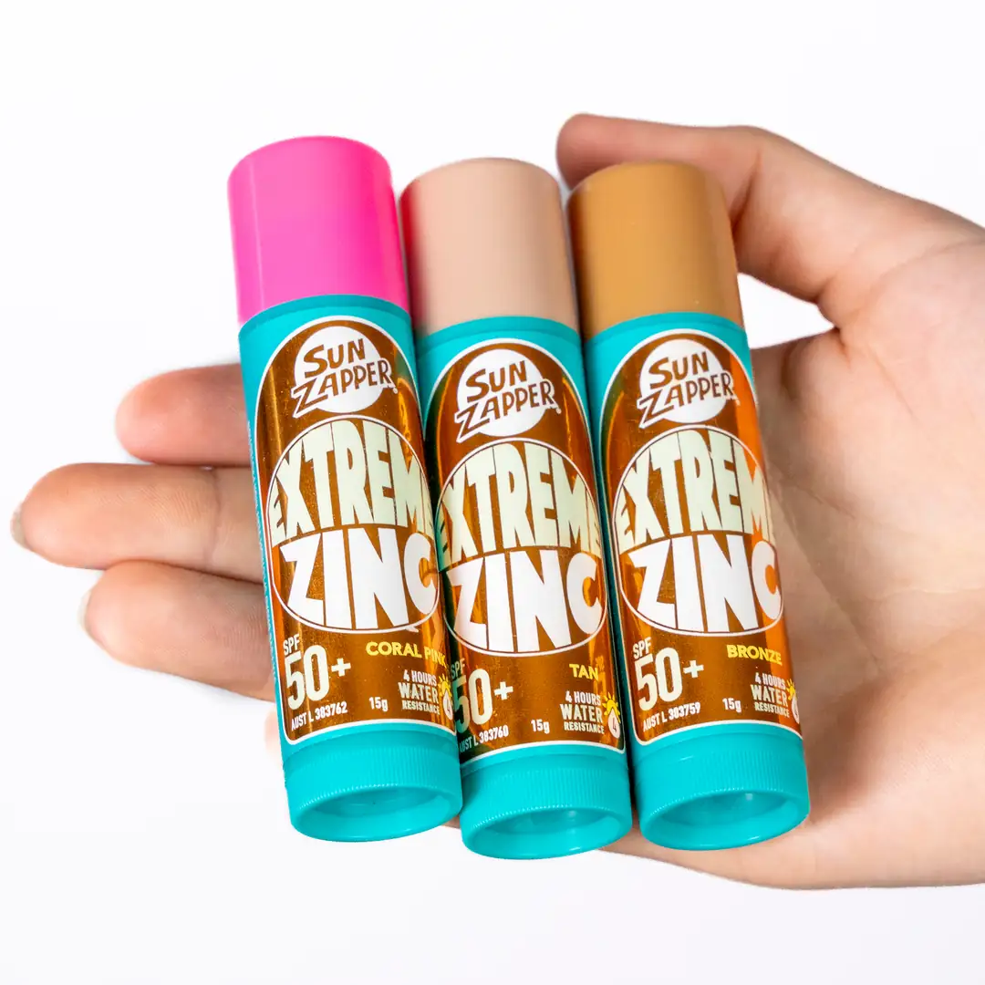 Sun Zapper Extreme Zinc Stick BEAUTY Triple Pack 45g Tan Pink Bronze