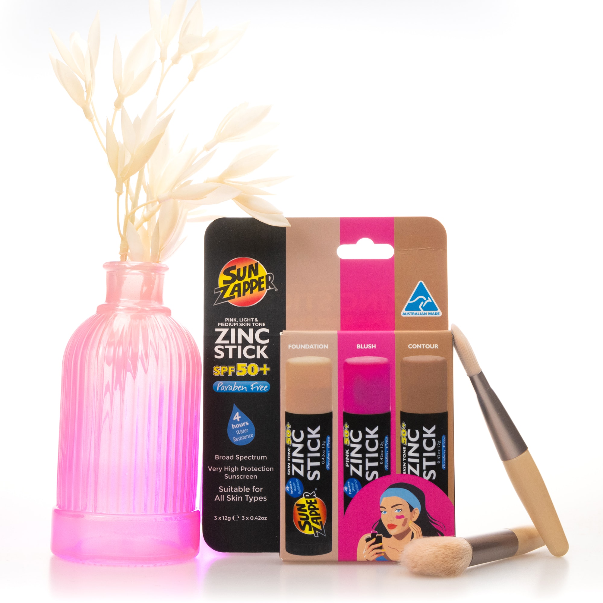 Sun Zapper Zinc Stick BEAUTY Triple Pack Light Skin Tone/Pink/Dark Skin Tone SPF50+ 36 gr