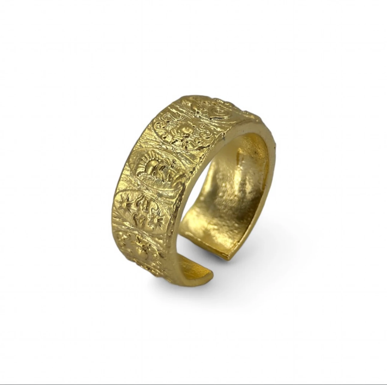 Antik Desenli Ayarlanabilir Pirinç Yüzük (Altın Kaplama)