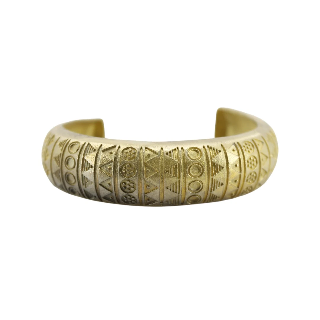 El Yapımı Motifli Pirinç Bilezik (Altın Kaplama)