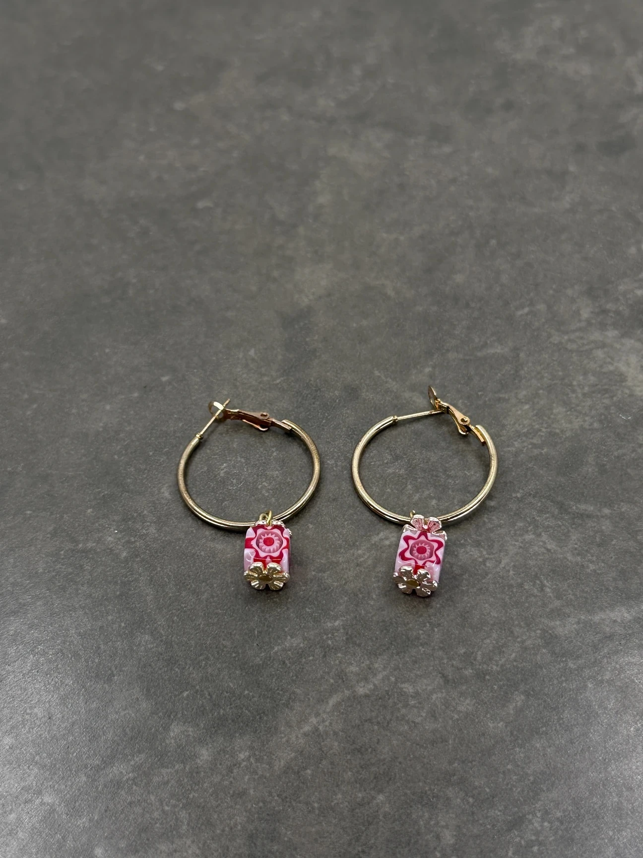 Agat Taşlı Altın Kaplama Küpe