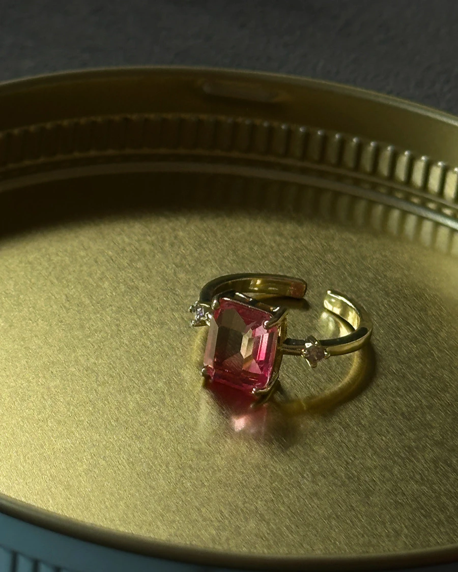 Pembe Taşlı Altın Kaplama Ayarlanabilir Yüzük