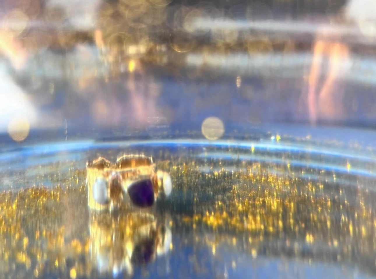 Doğal İncili & Ametist Taşlı Altın Kaplama Yüzük