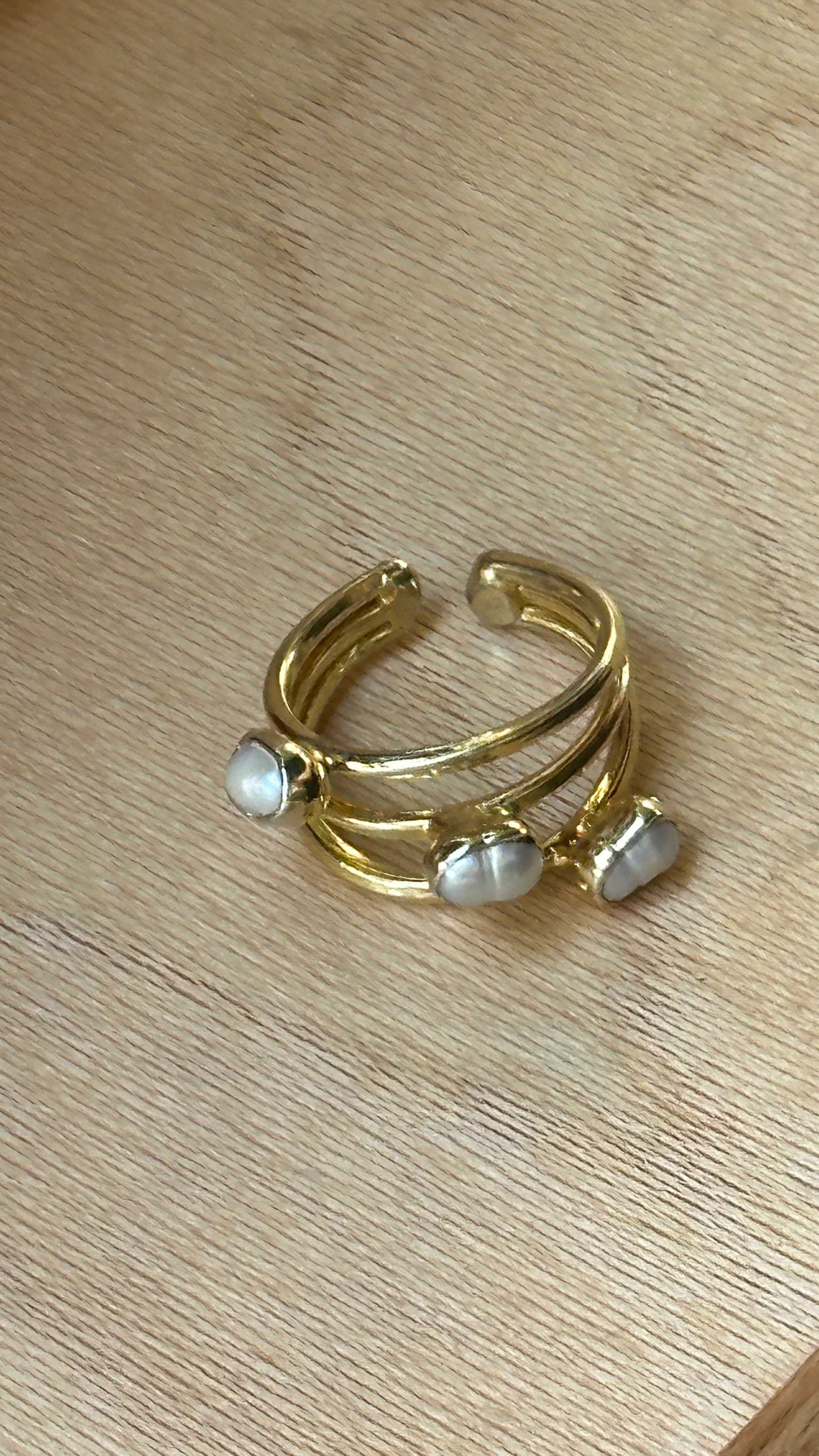 Altın Kaplama İnci Detaylı Ayarlanabilir Yüzük