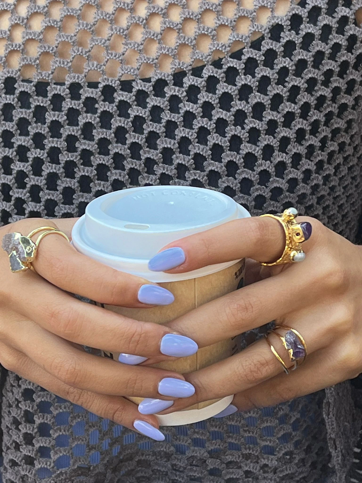 Doğal İncili & Ametist Taşlı Altın Kaplama Yüzük