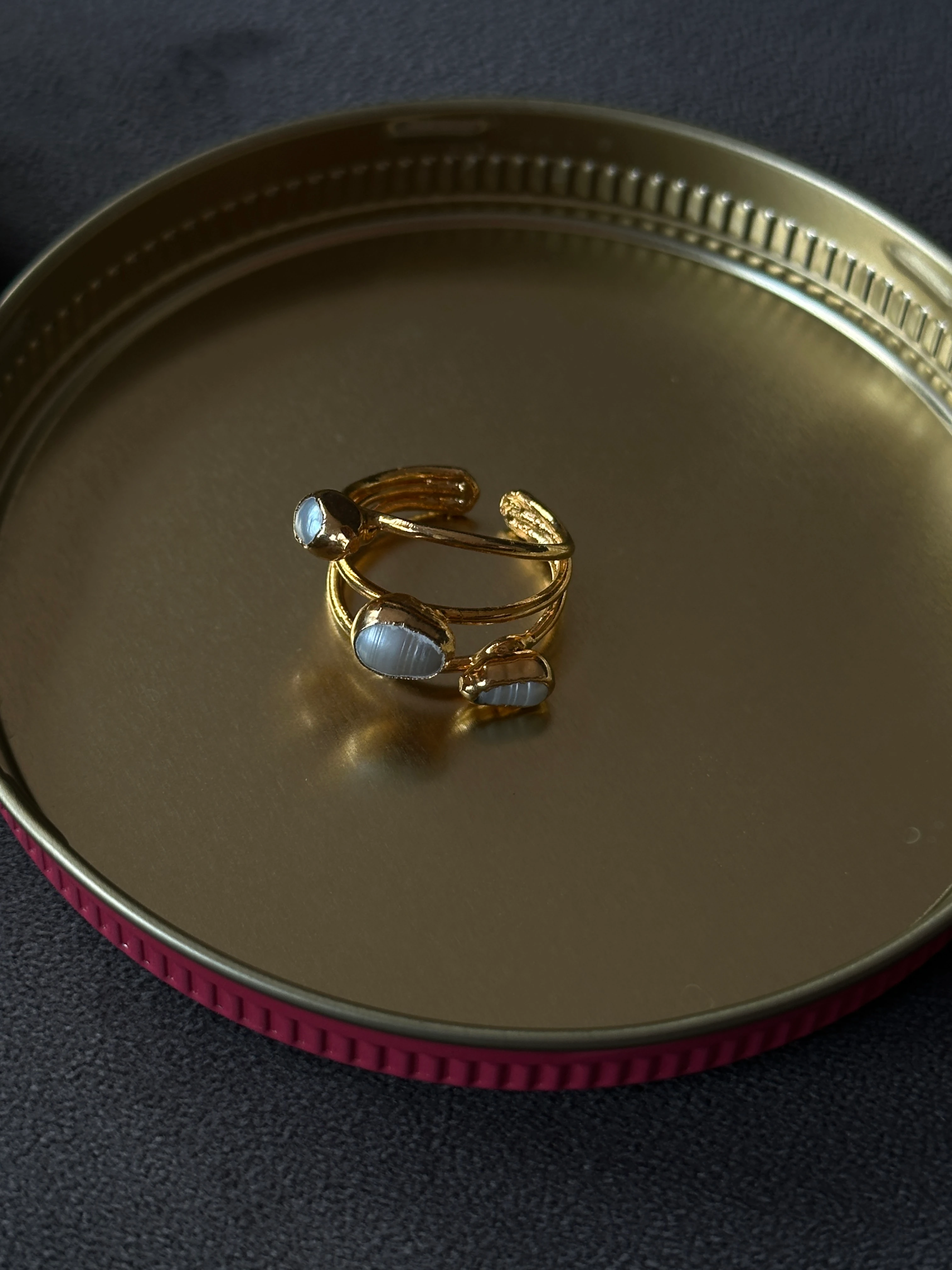 Altın Kaplama İnci Detaylı Ayarlanabilir Yüzük