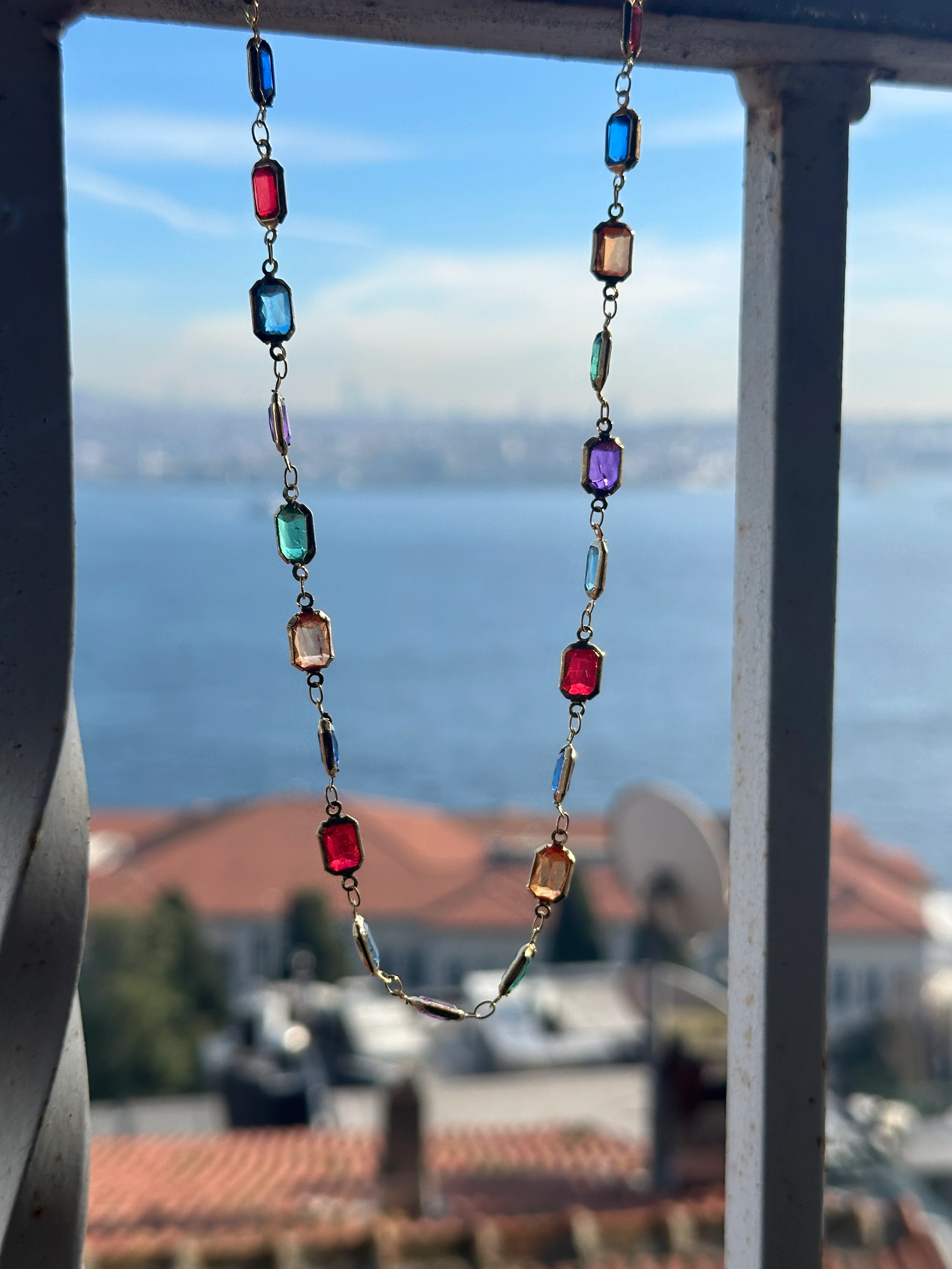 Çelik Renkli Taşlı Kolye (Altın Kaplama)