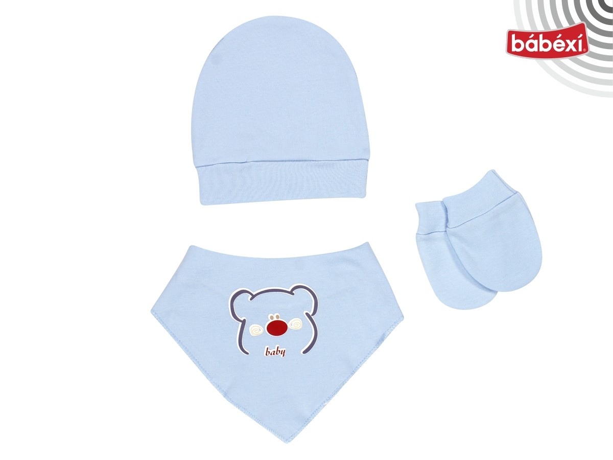 bebek üçlü set şapka eldiven önlük