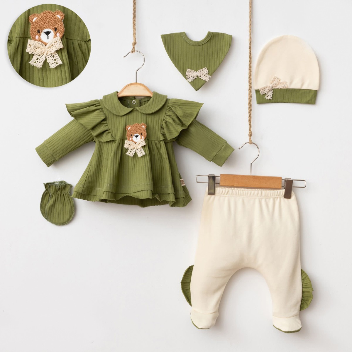 CUTE BEAR kız bebek 5Lİ yenidoğan set