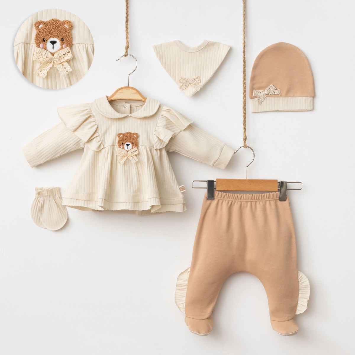 CUTE BEAR kız bebek 5Lİ yenidoğan set