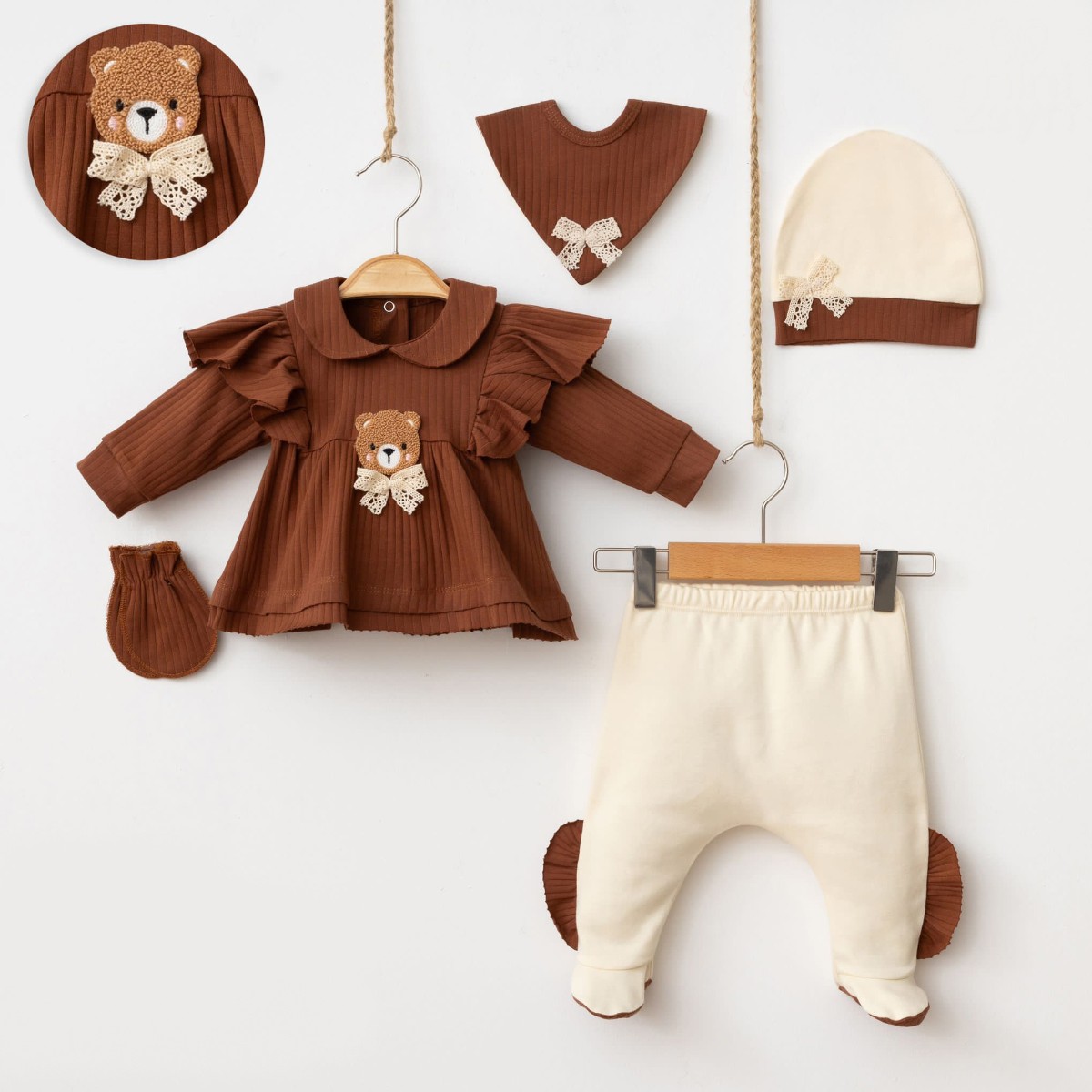 CUTE BEAR kız bebek 5Lİ yenidoğan set