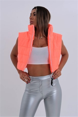 Pomegranate Color Stand Collar Short Puffer Vest