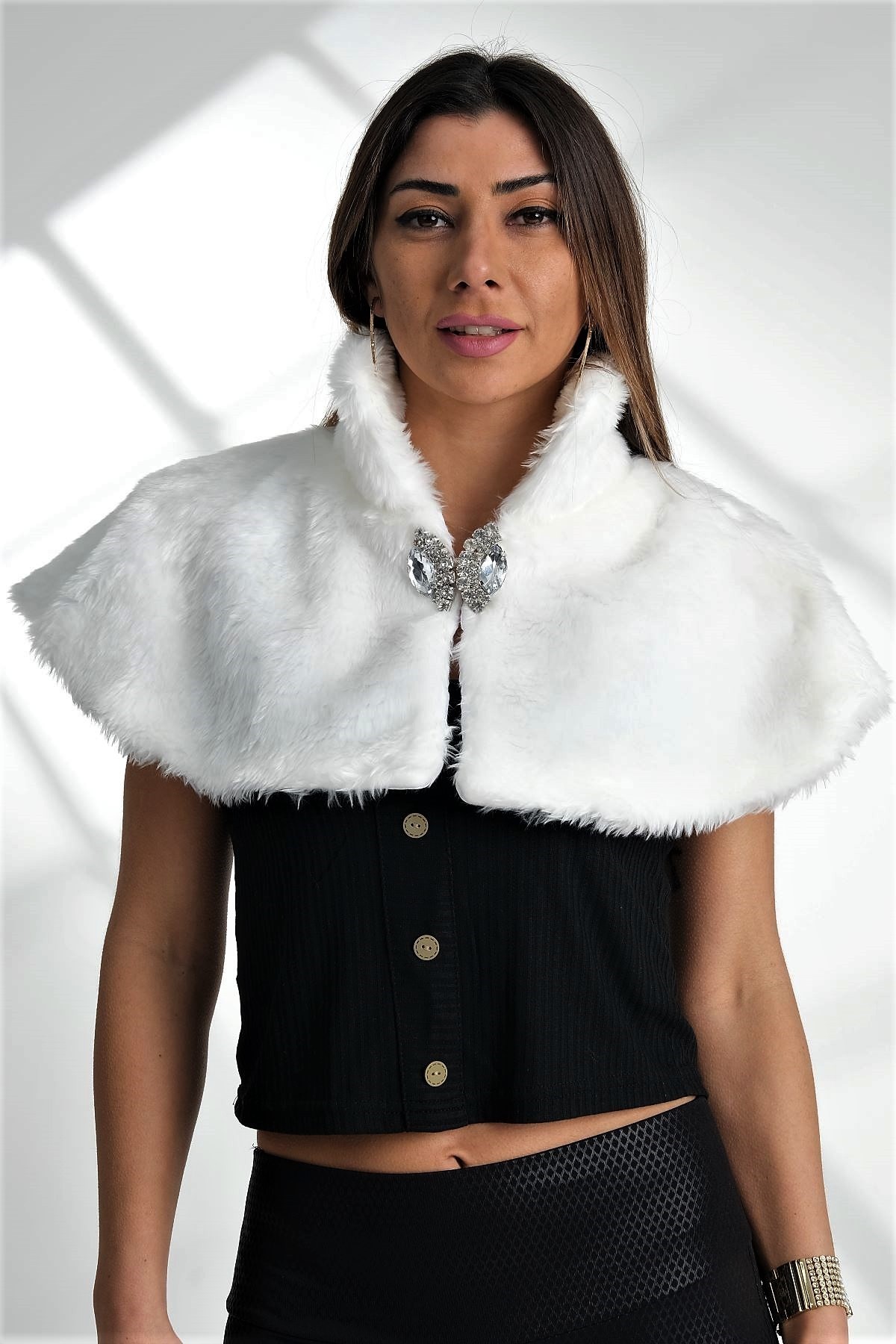 White Shawl Faux Fur Bride Bolero