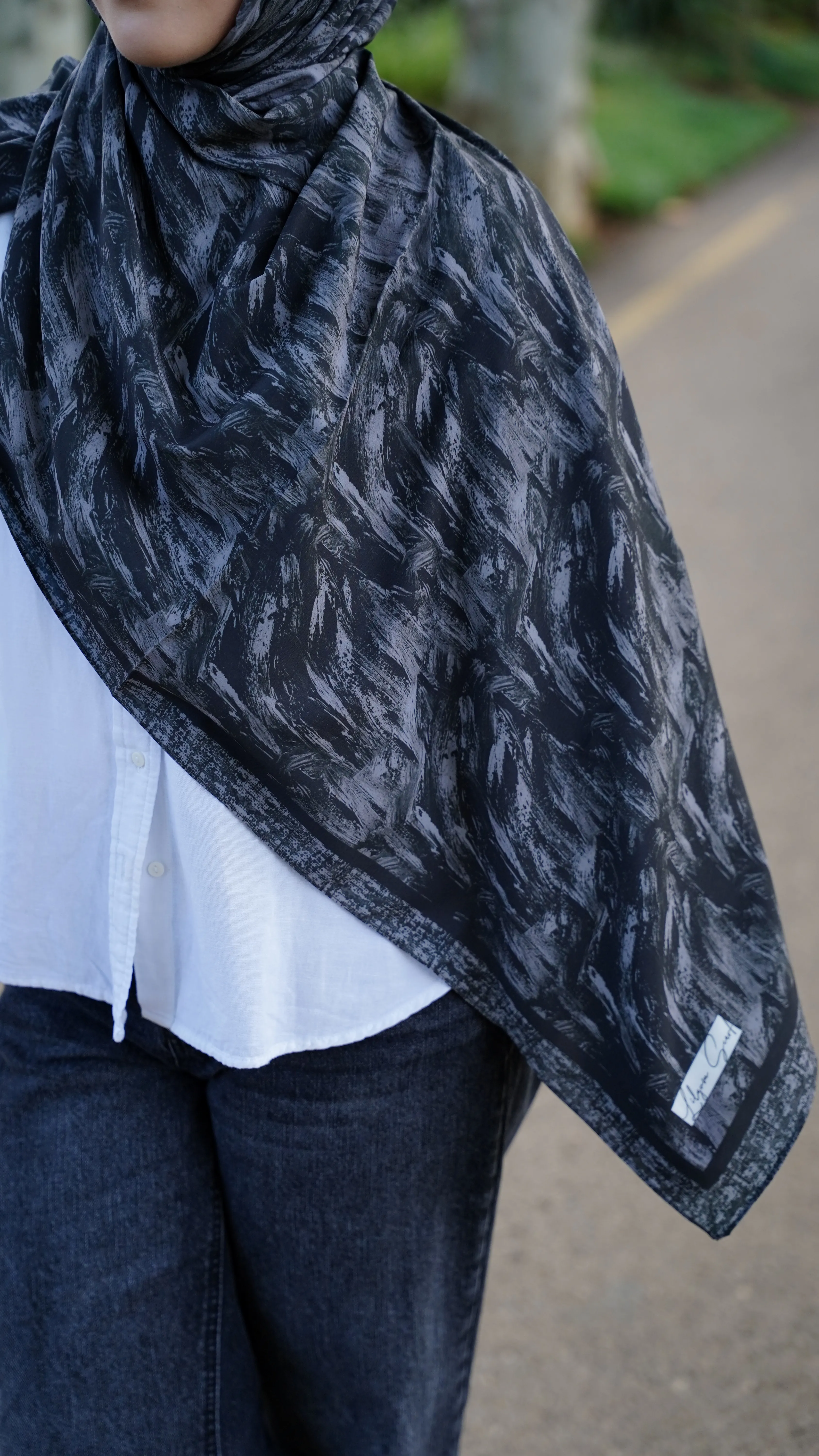 Duman Siyah Velora Desen Likralı Pamuk Şal