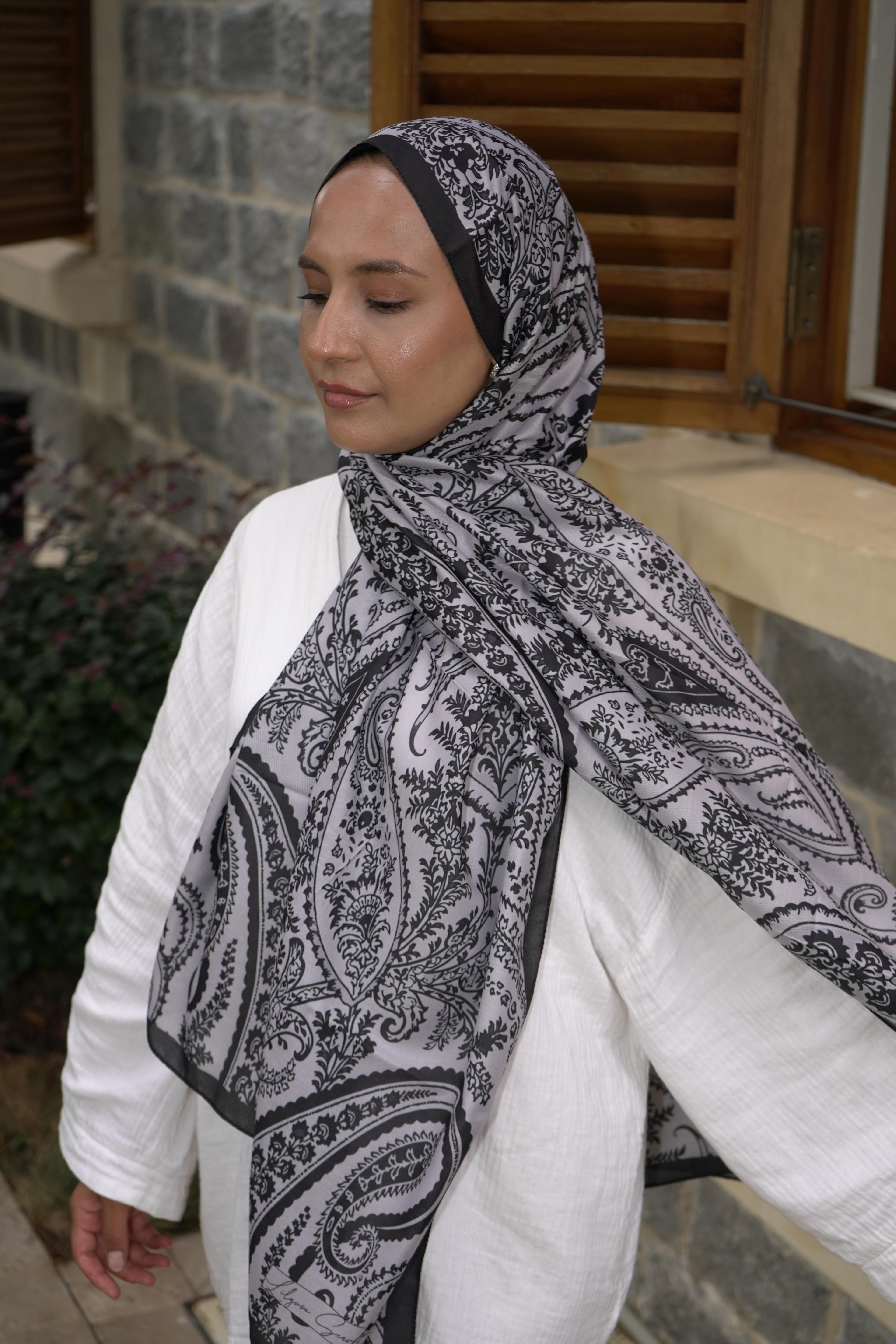 Taş Siyah Zera Desen Pamuk Vual Şal