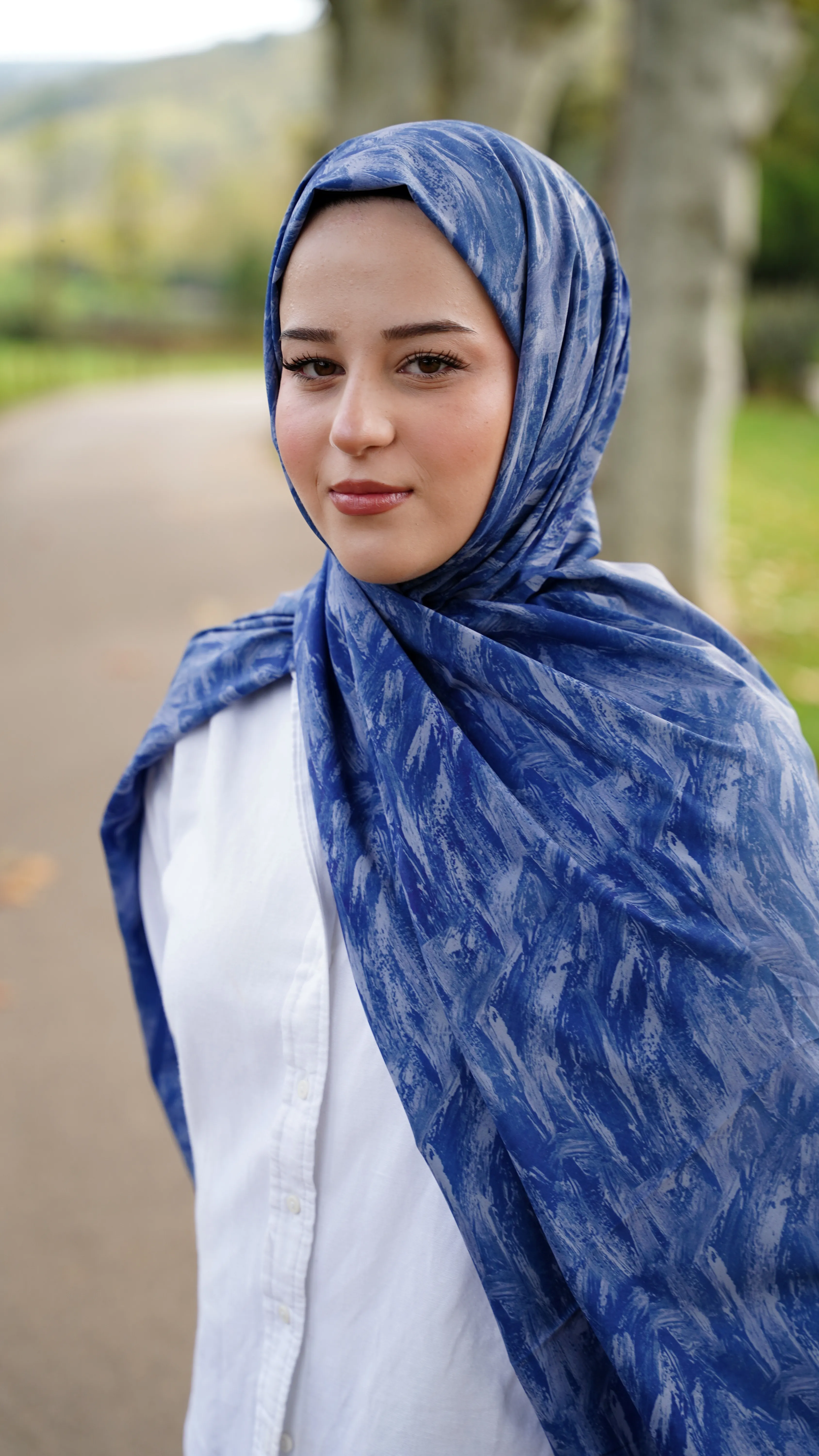 Gökyüzü Mavi Velora Desen Likralı Pamuk Şal