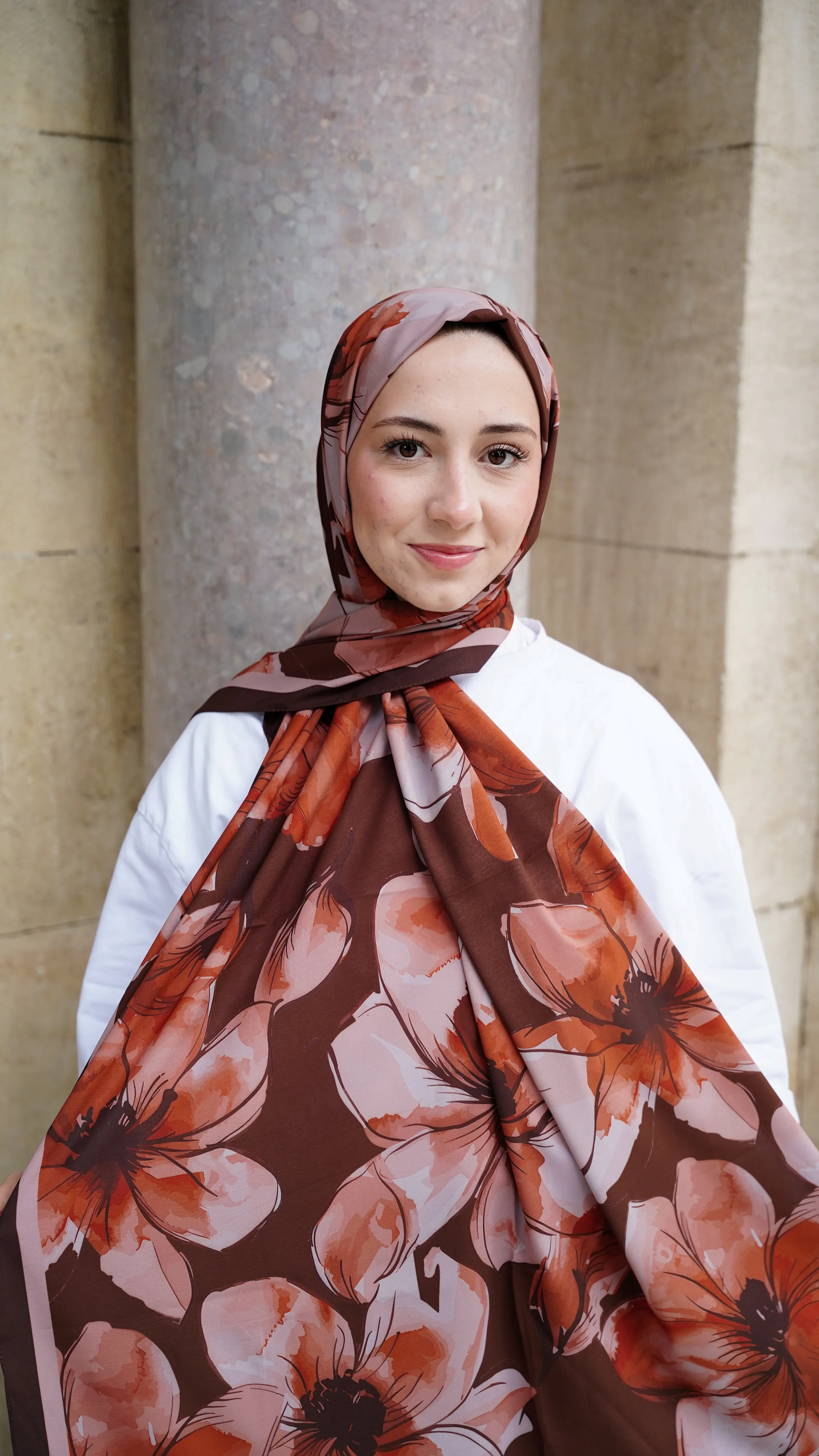 Kiremit Lina Desen Likralı Pamuk Şal