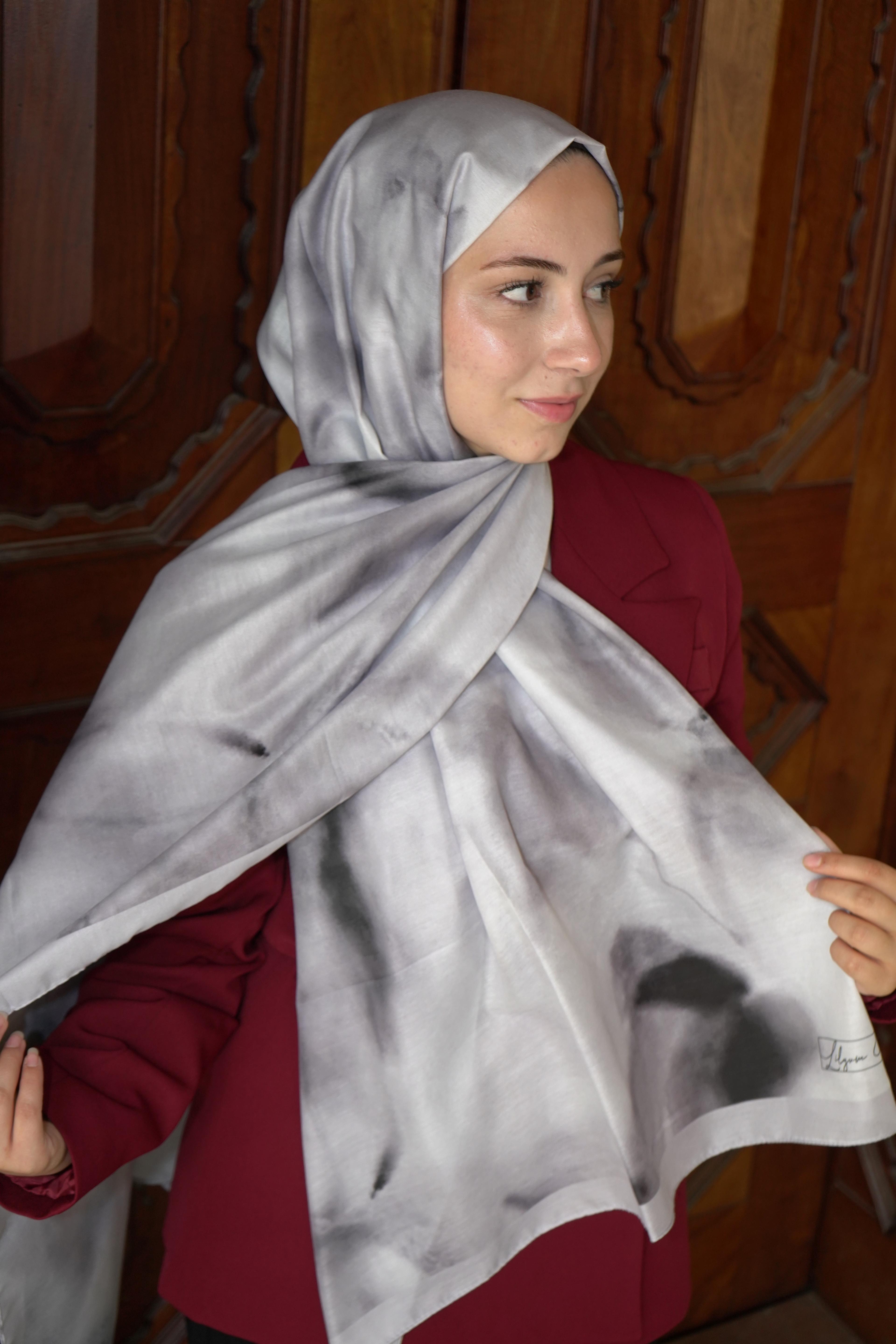 Kül Armoni Desen Pamuk Vual Şal