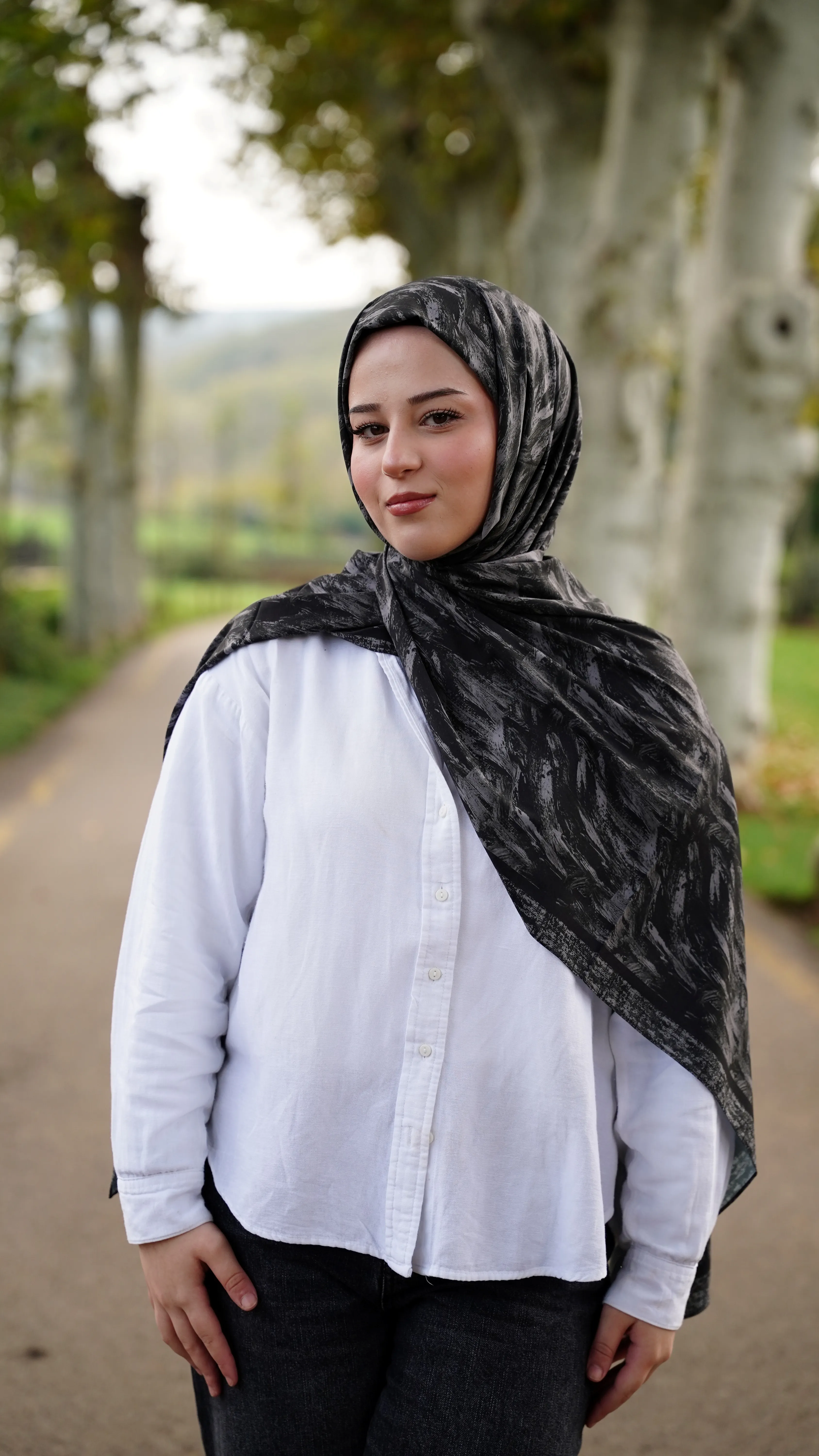 Duman Siyah Velora Desen Likralı Pamuk Şal