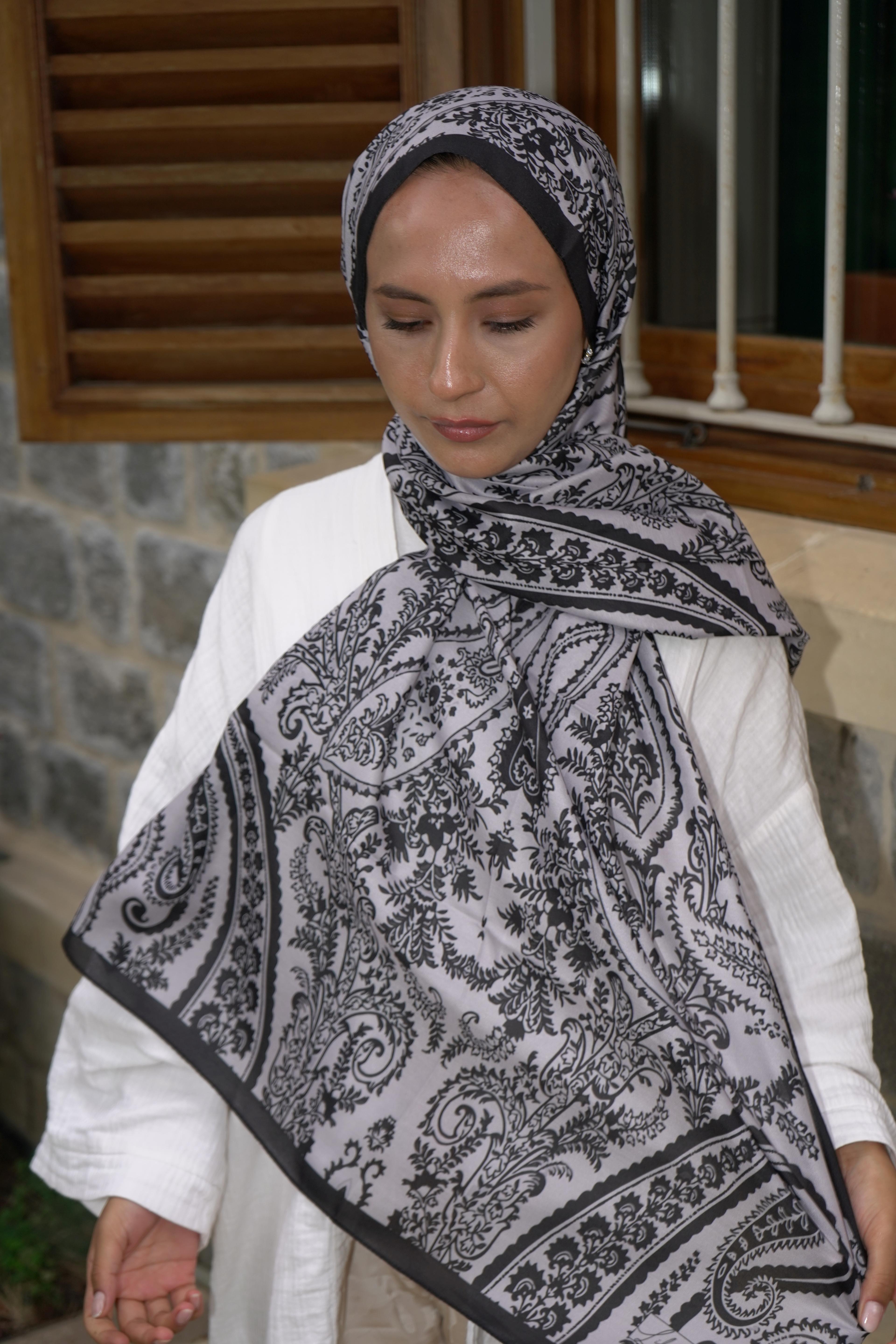 Taş Siyah Zera Desen Pamuk Vual Şal