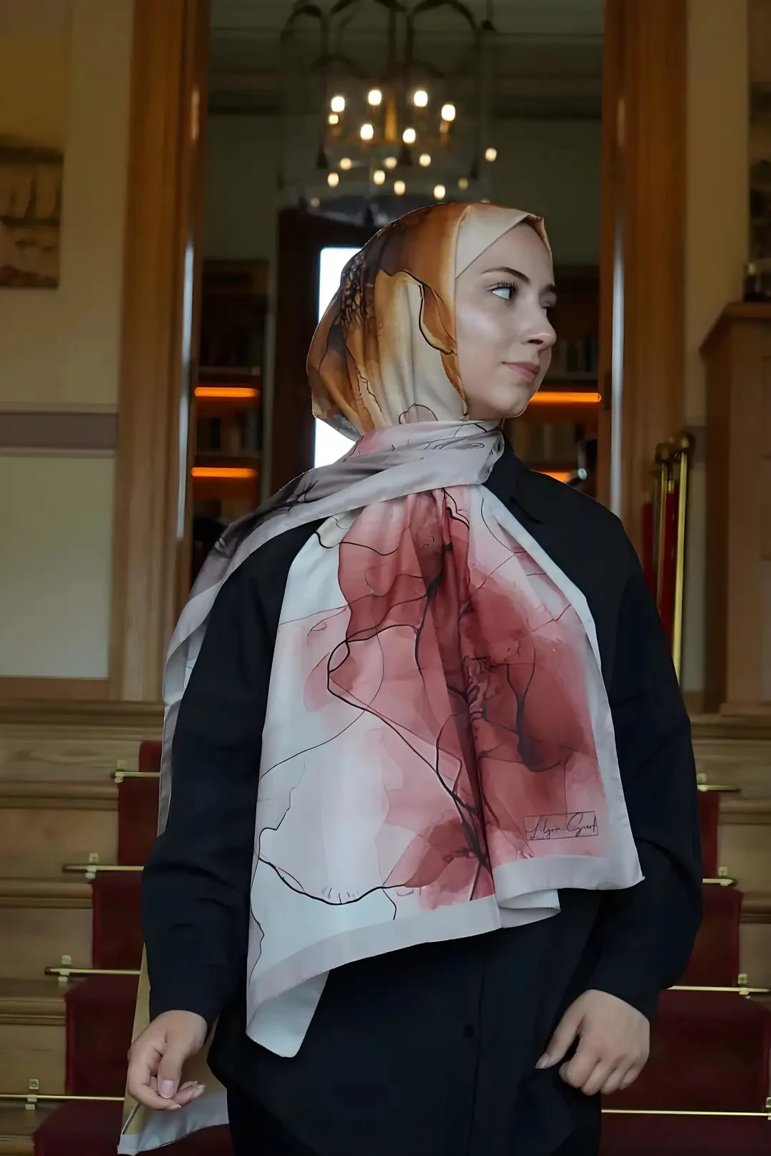 Kızıl Gülkurusu Ahenk Desen Pamuk Vual Şal