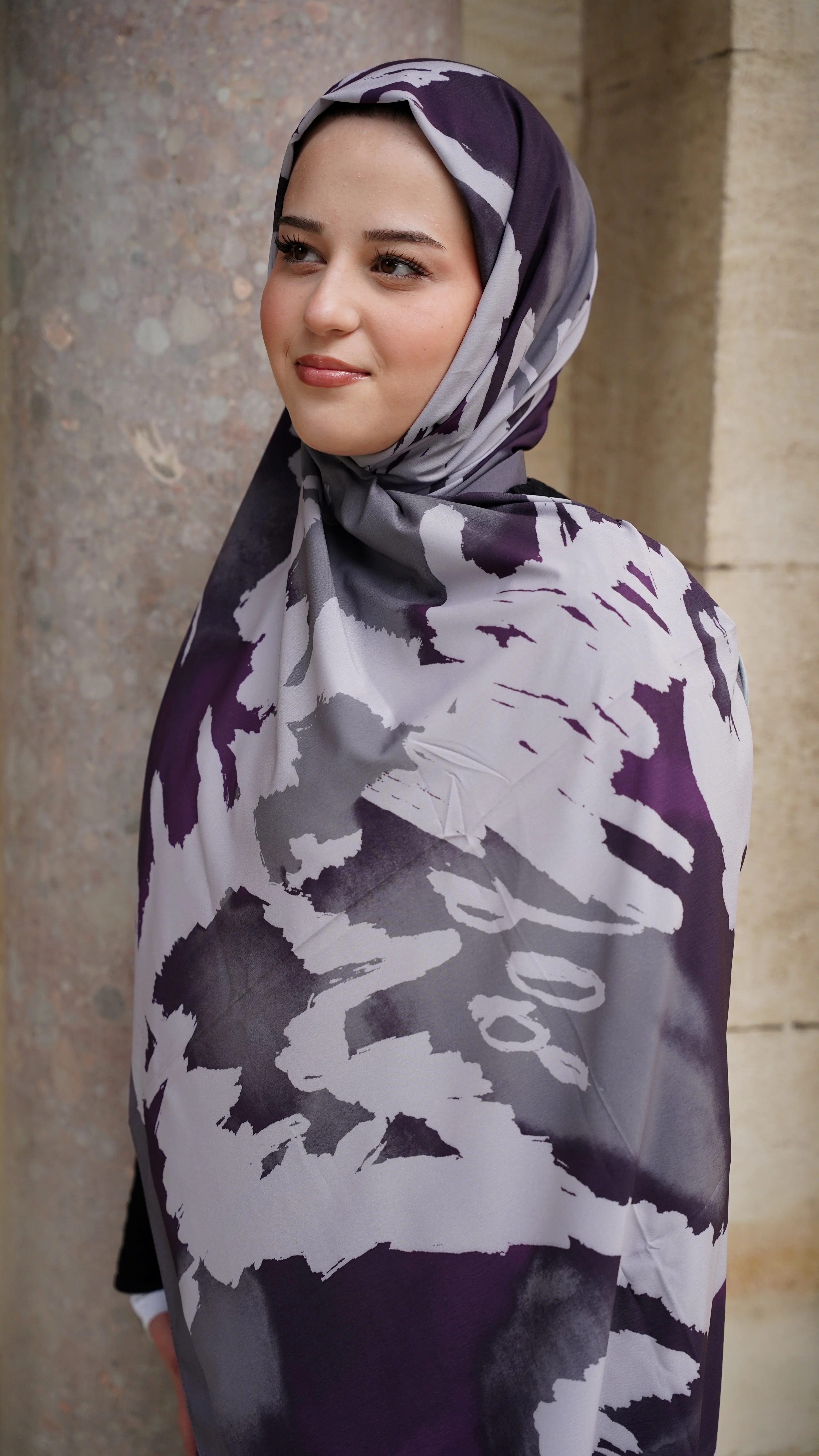 Kül Moru  Soyut Desen Likralı Pamuk Şal