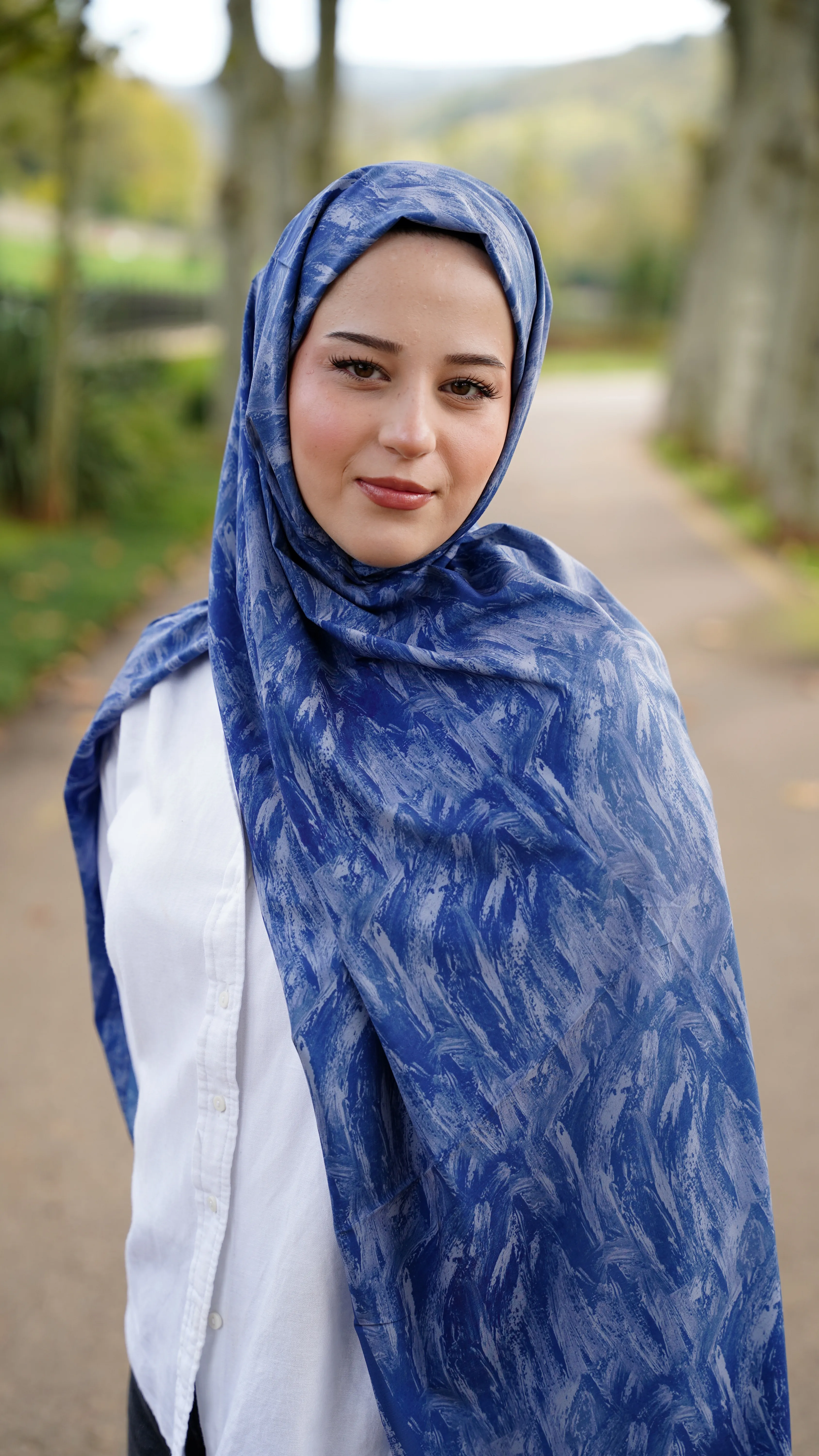 Gökyüzü Mavi Velora Desen Likralı Pamuk Şal