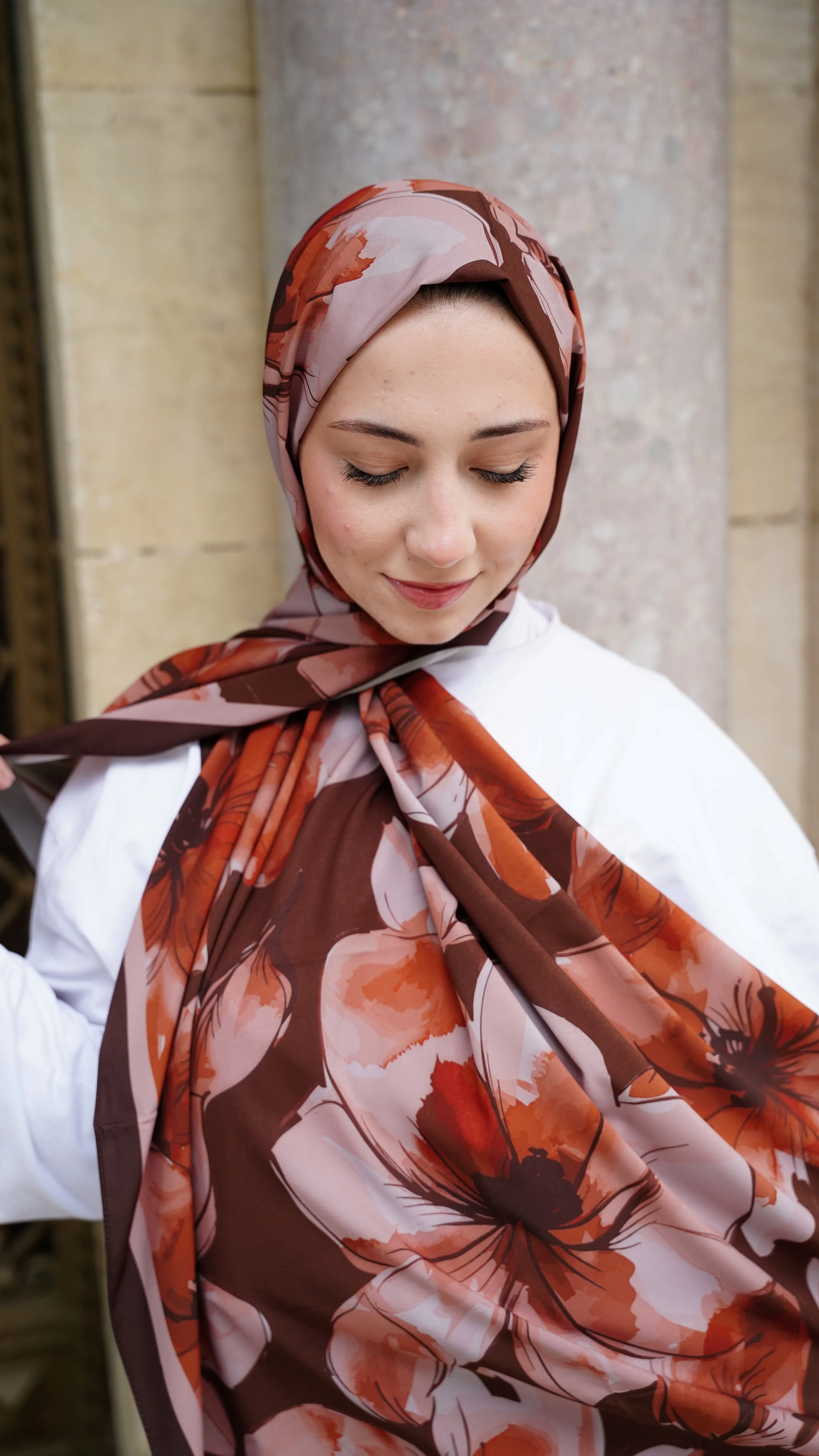 Kiremit Lina Desen Likralı Pamuk Şal