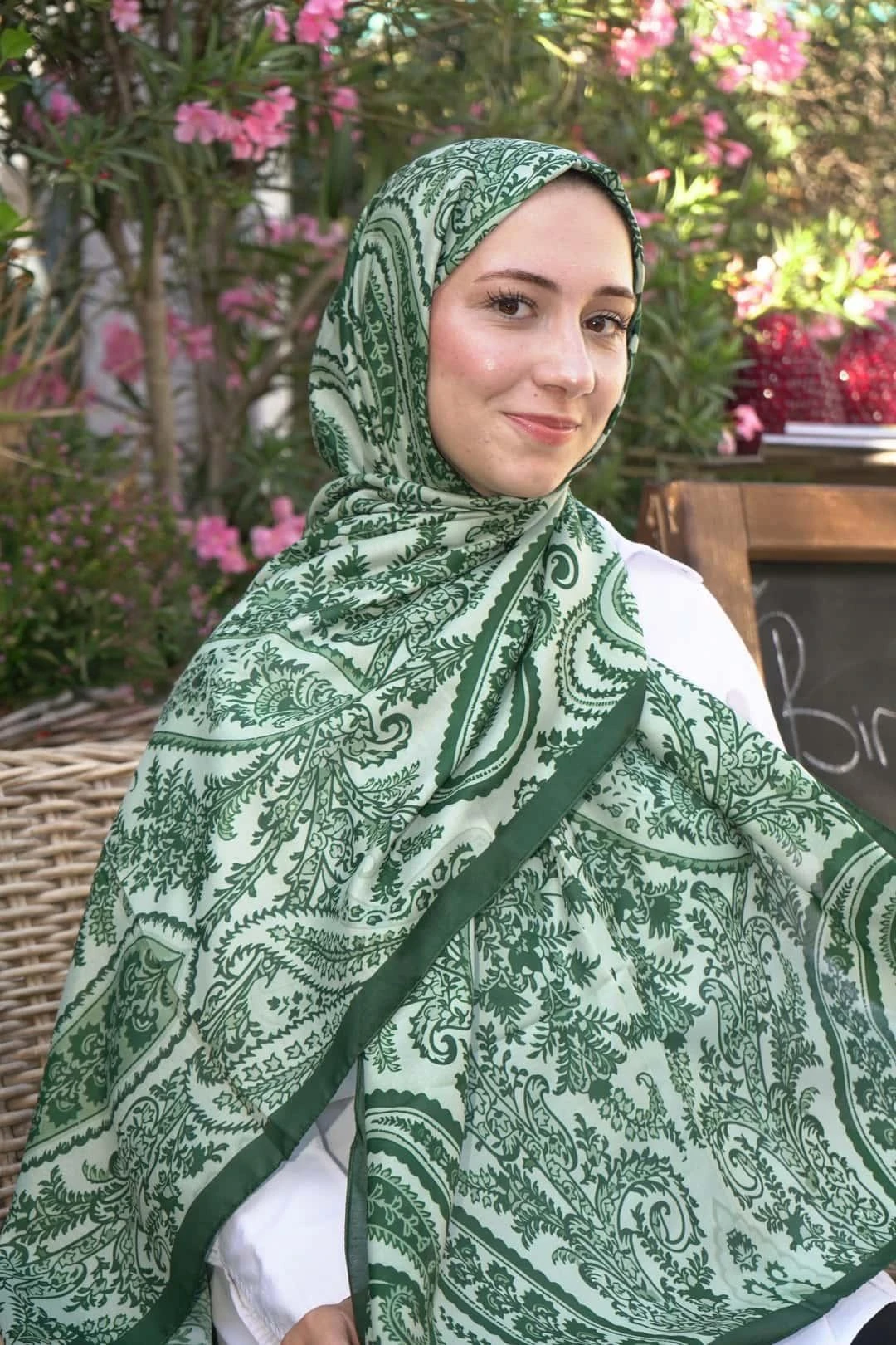 Yeşil Zera Desen Pamuk Vual Şal