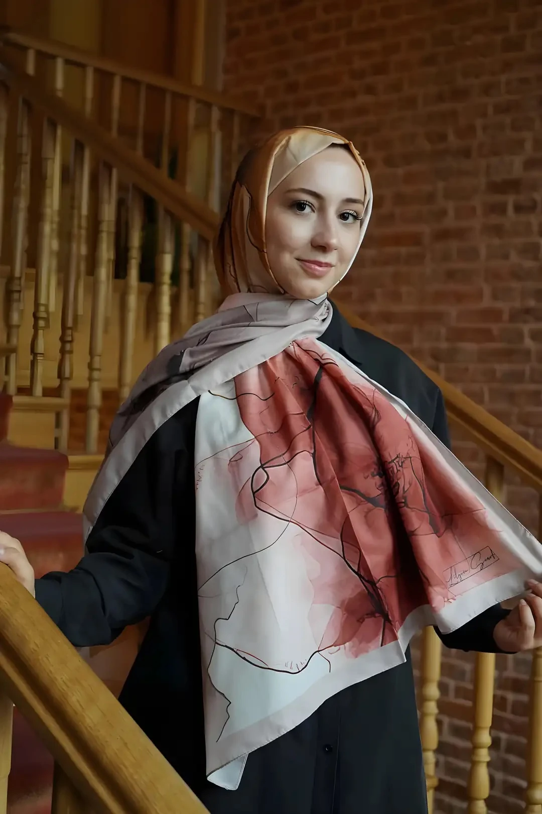 Kızıl Gülkurusu Ahenk Desen Pamuk Vual Şal