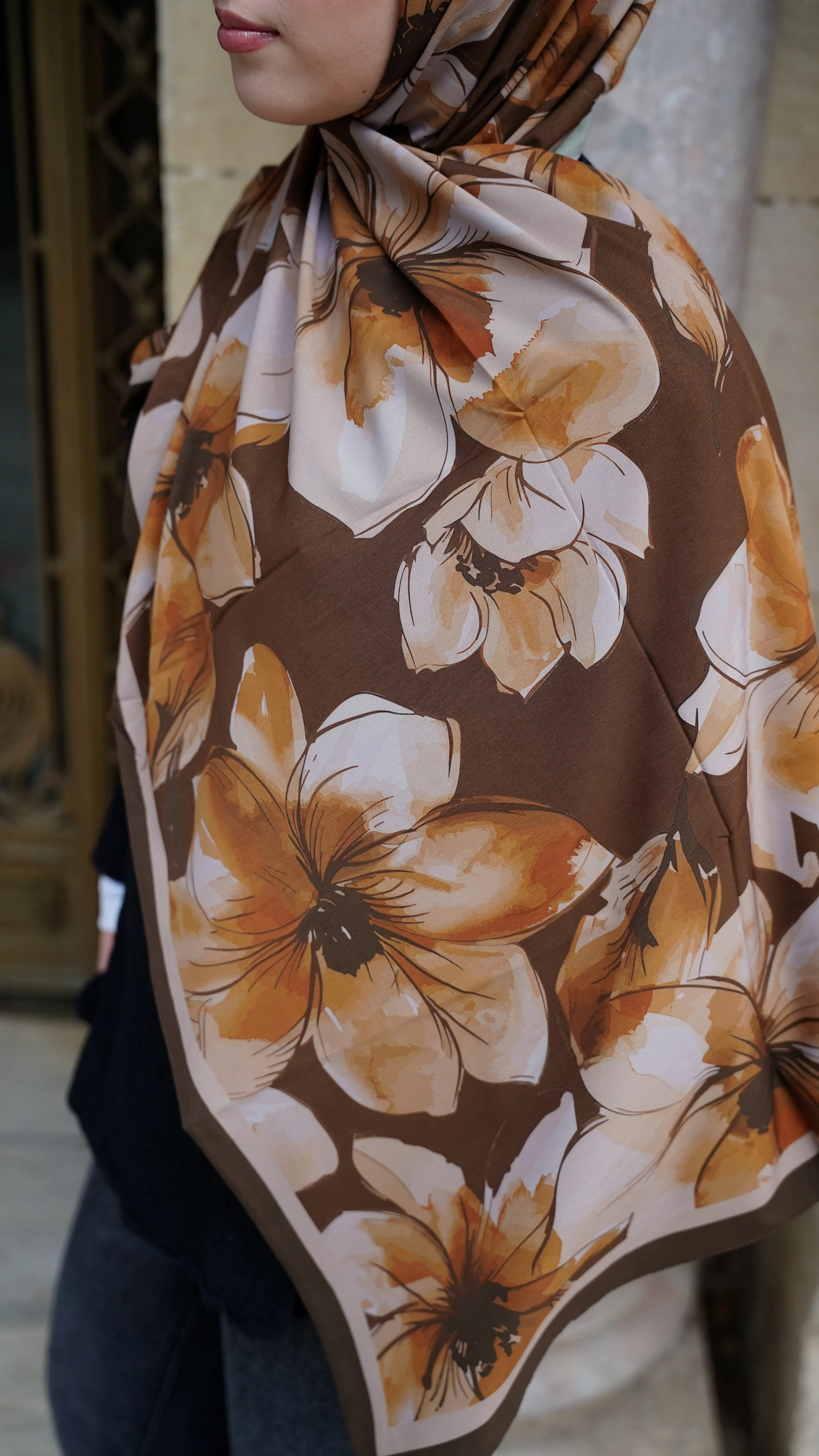 Kahve Lina Desen Likralı Pamuk Şal