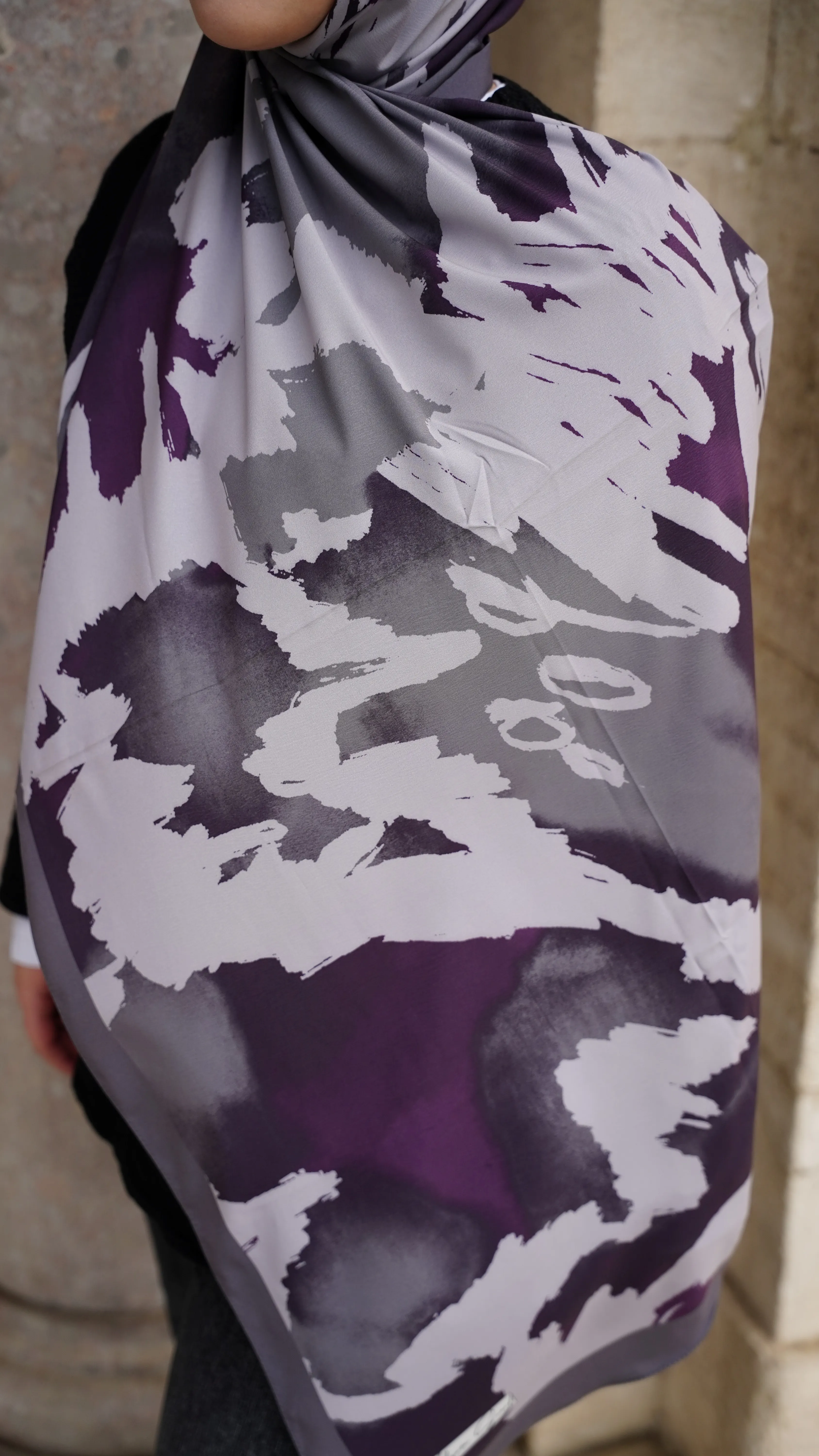 Kül Moru  Soyut Desen Likralı Pamuk Şal