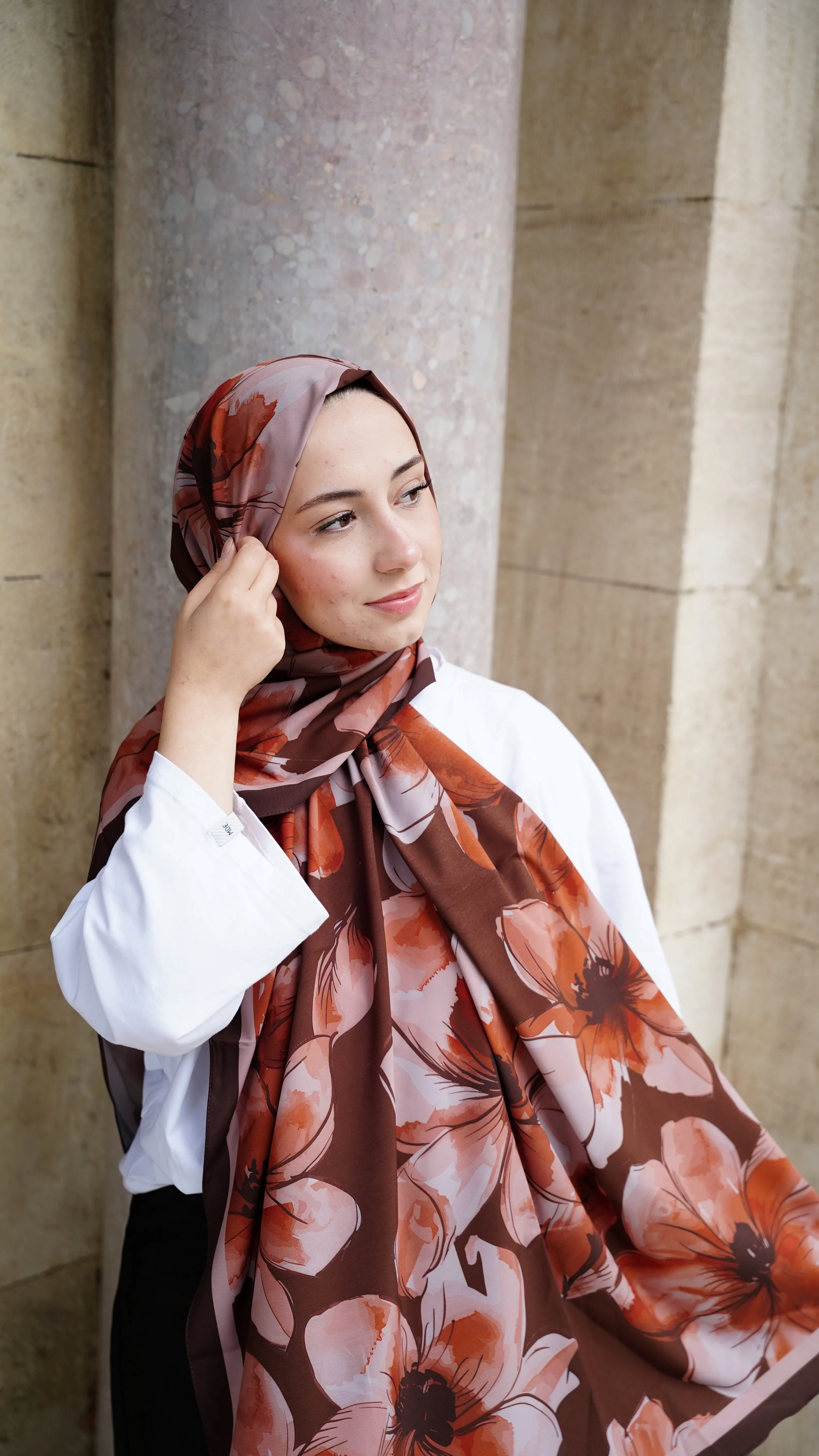 Kiremit Lina Desen Likralı Pamuk Şal