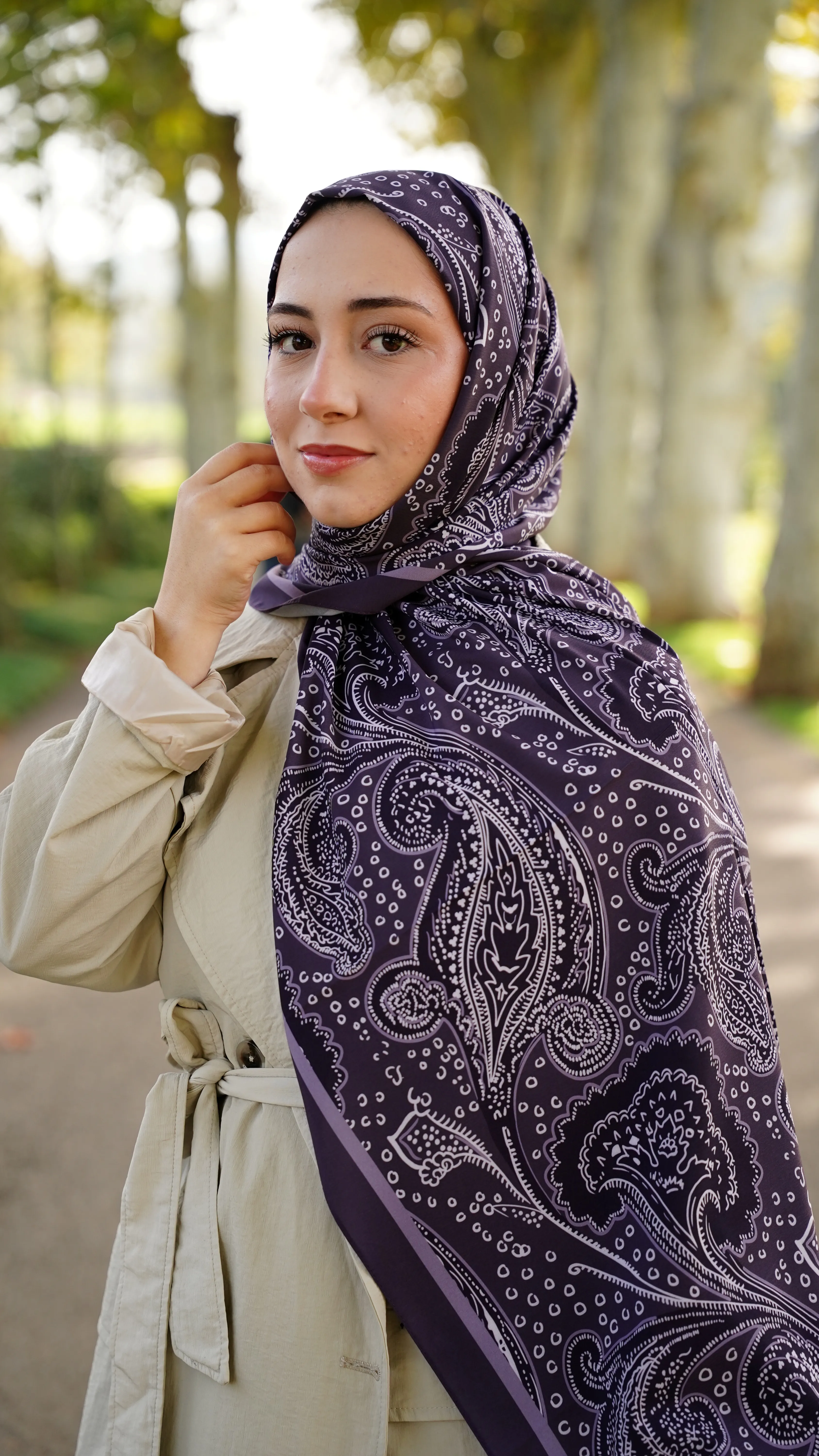 Lavanta Mor Elya Desen Likralı Pamuk Şal 