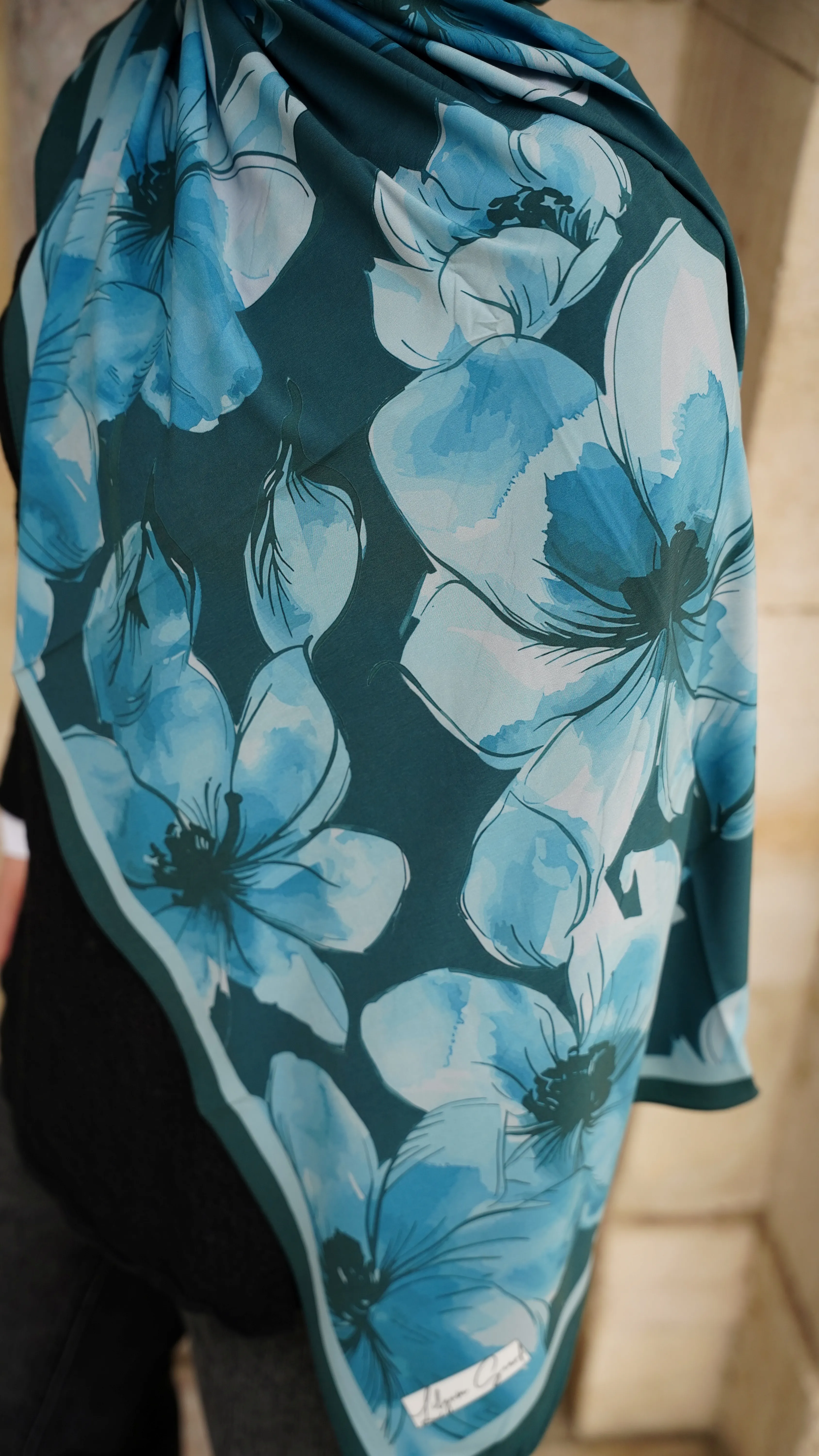 Mavi Lina Desen Pamuk Likralı Şal 