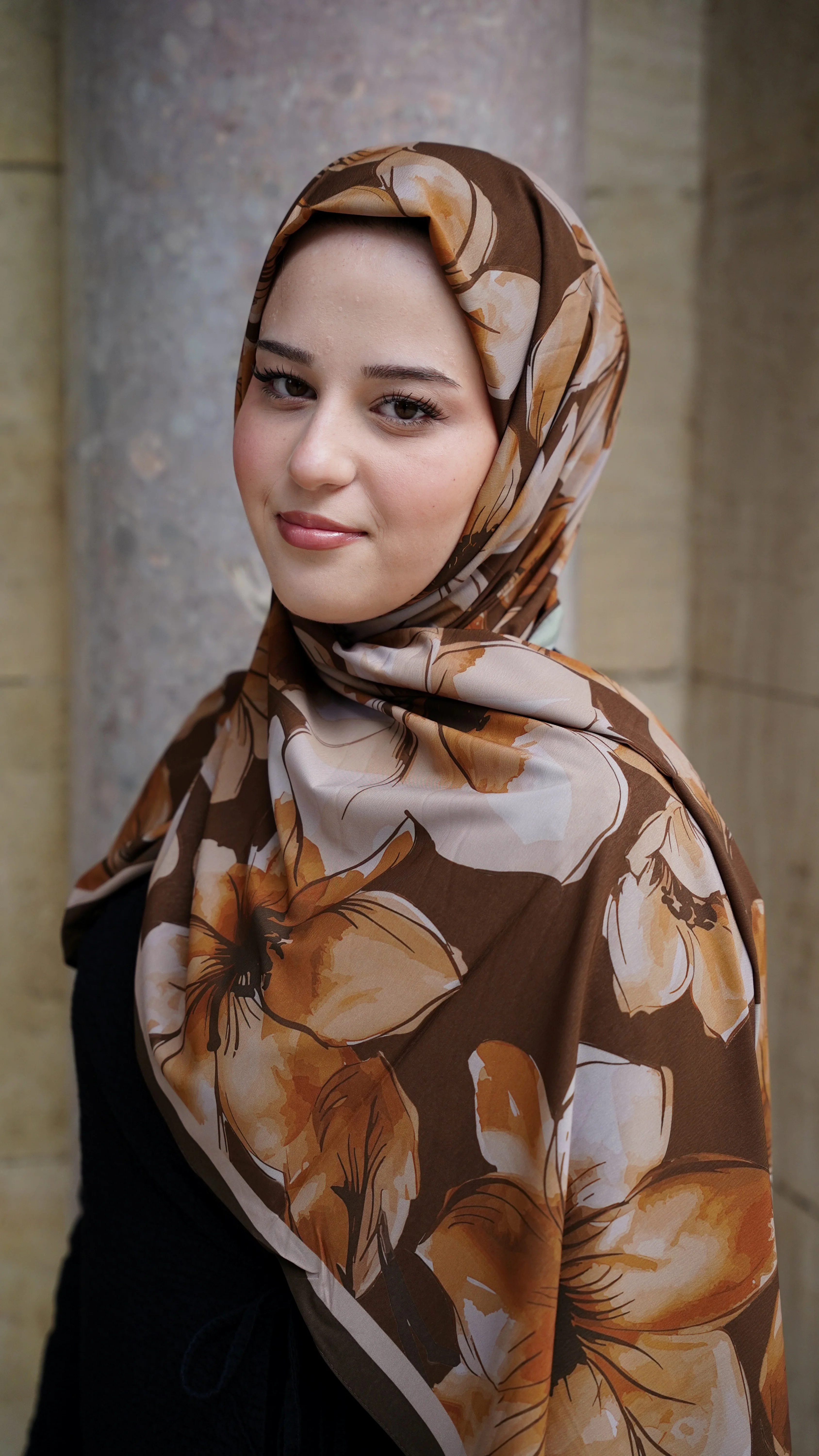 Kahve Lina Desen Likralı Pamuk Şal