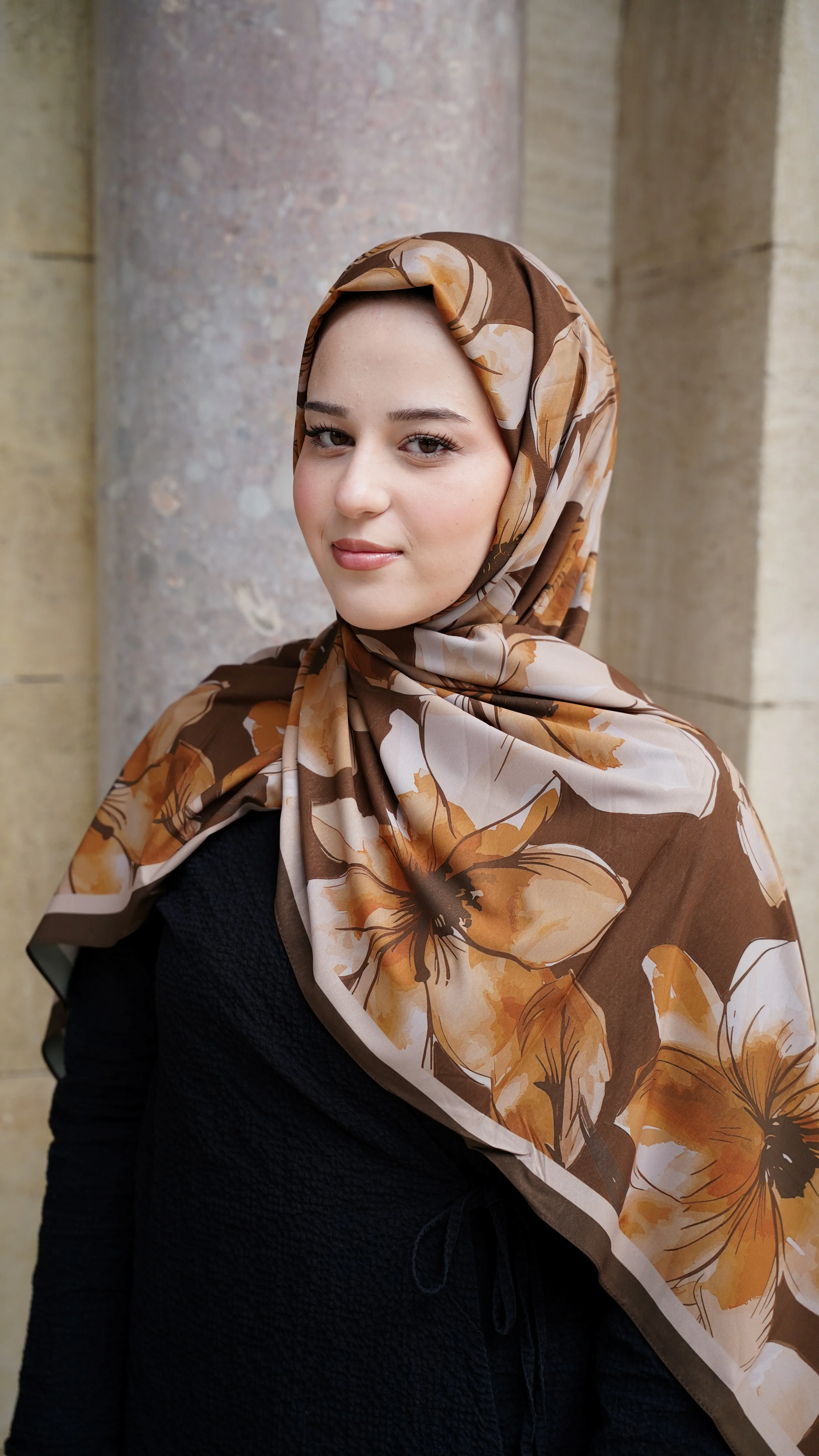 Kahve Lina Desen Likralı Pamuk Şal