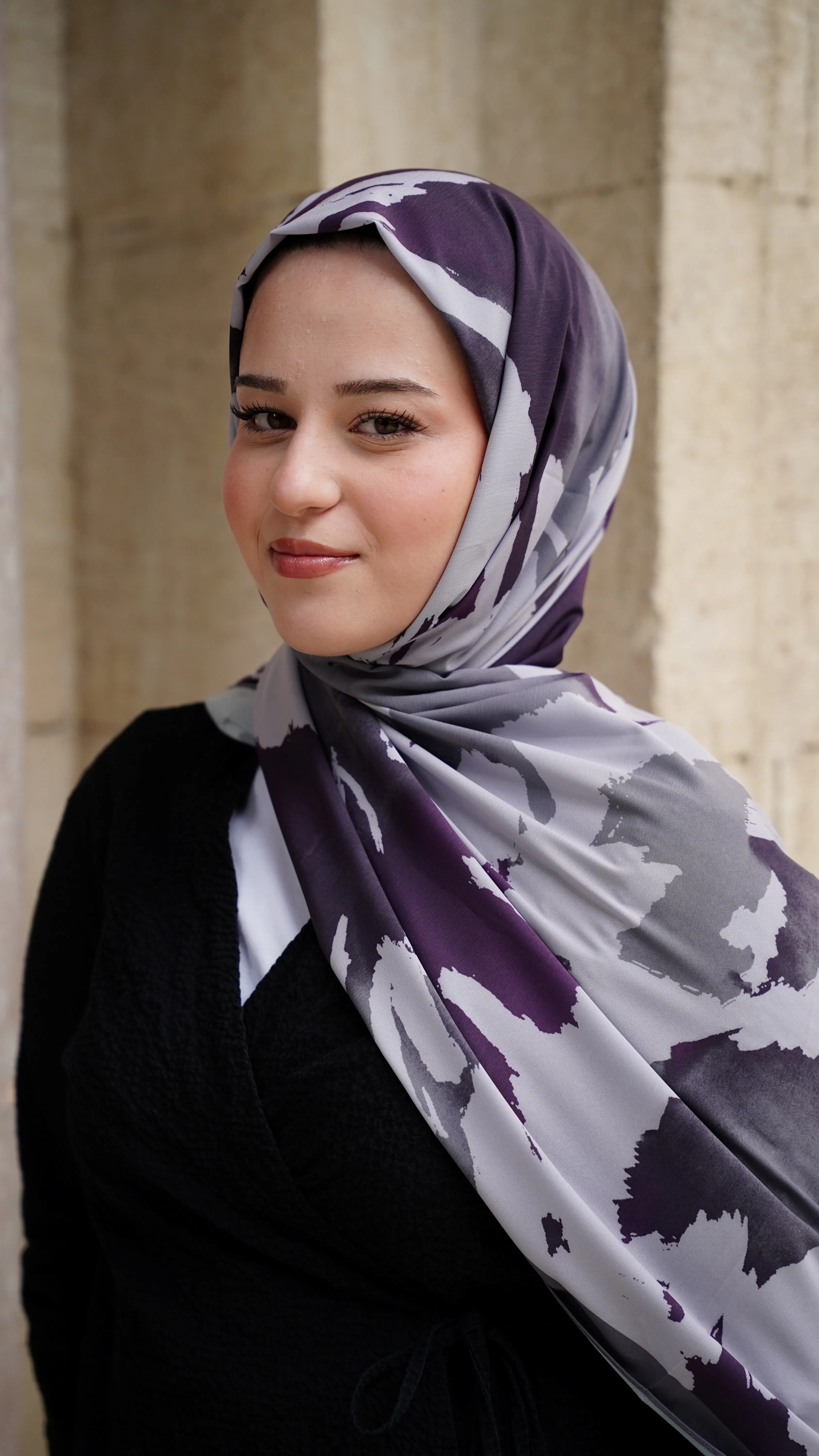 Kül Moru  Soyut Desen Likralı Pamuk Şal