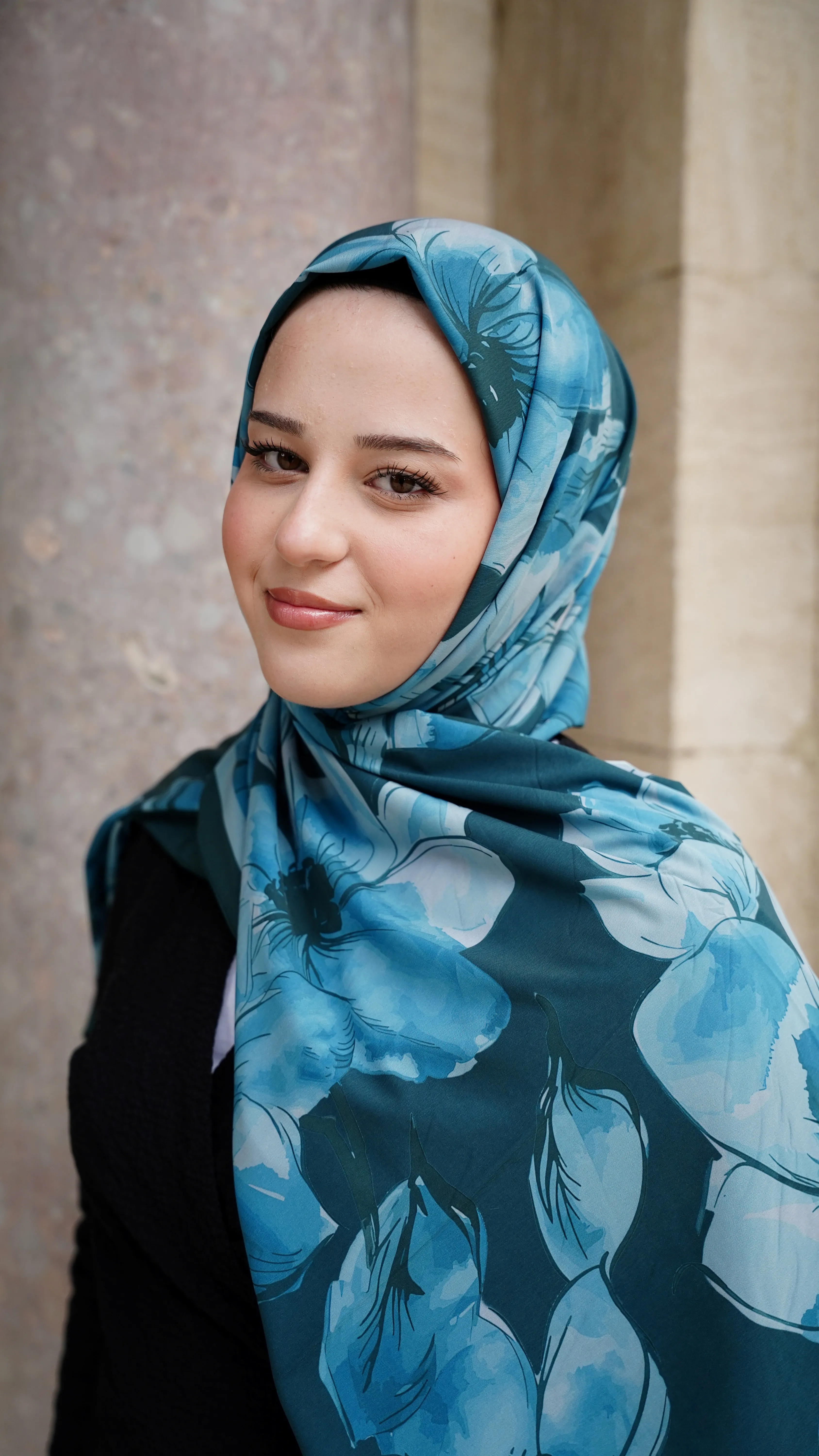 Mavi Lina Desen Pamuk Likralı Şal 