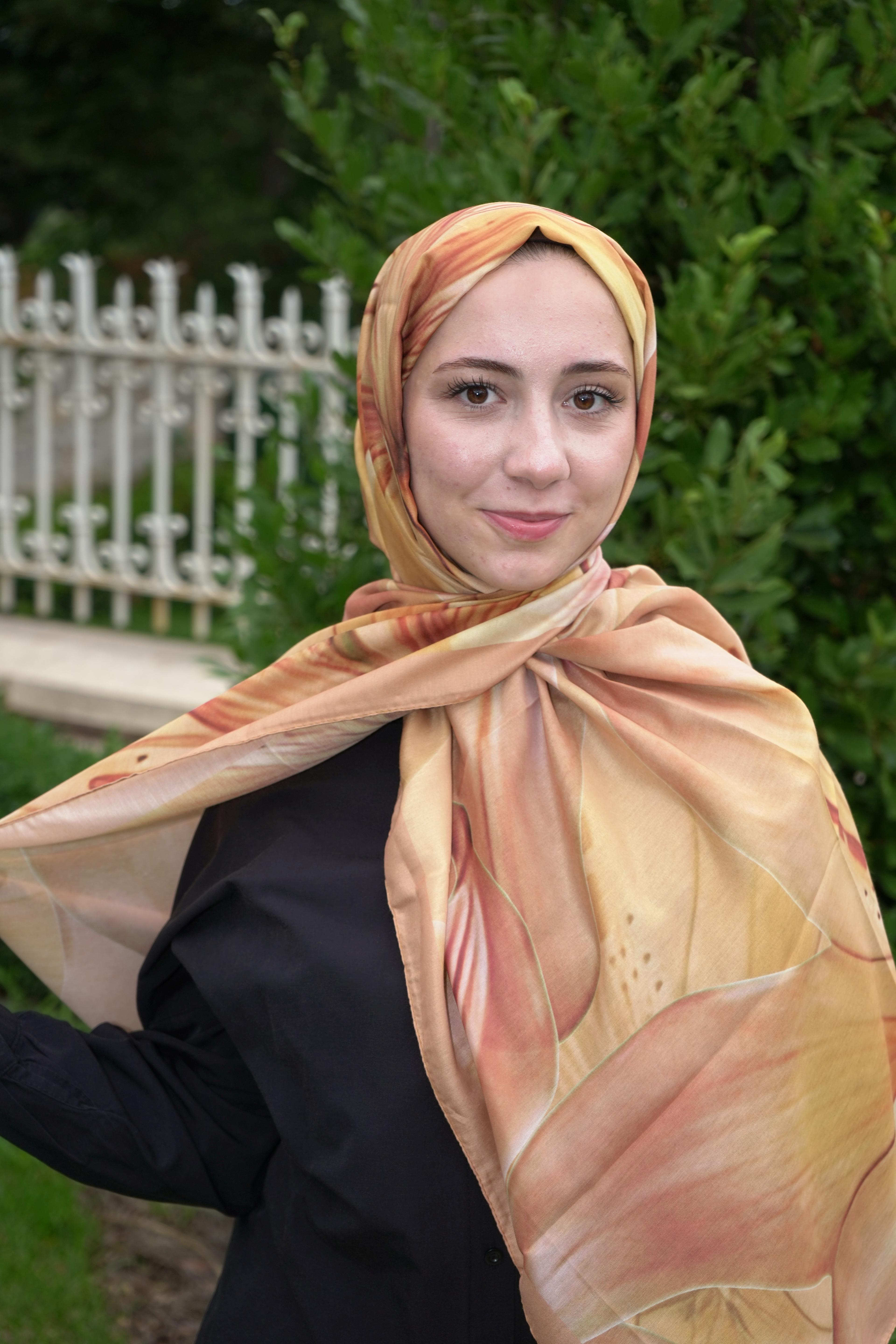 Bal Sarısı Lilyum Desen Pamuk Vual Şal