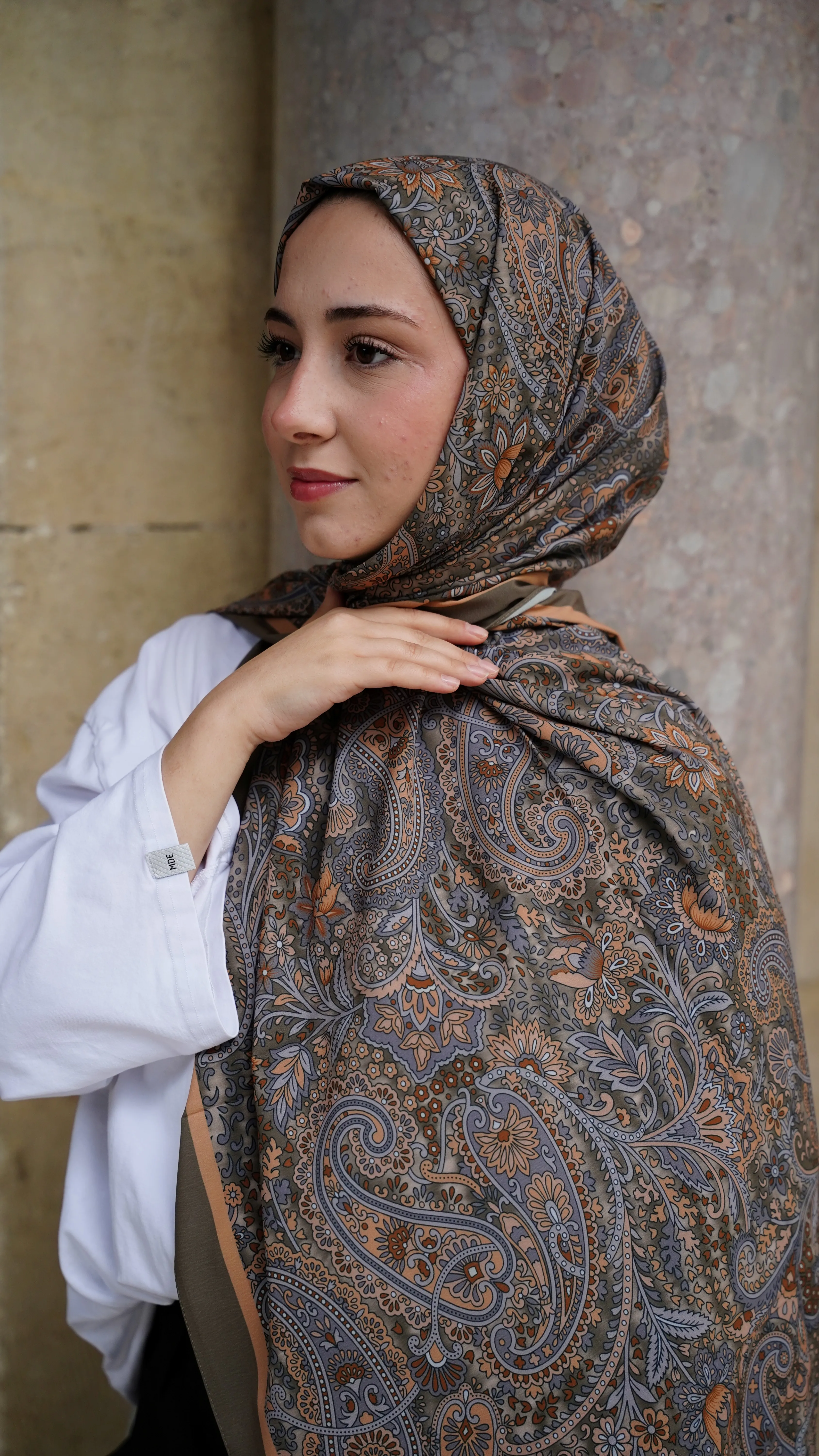 Kahve Buğu Mira Desen Likralı Pamuk Şal