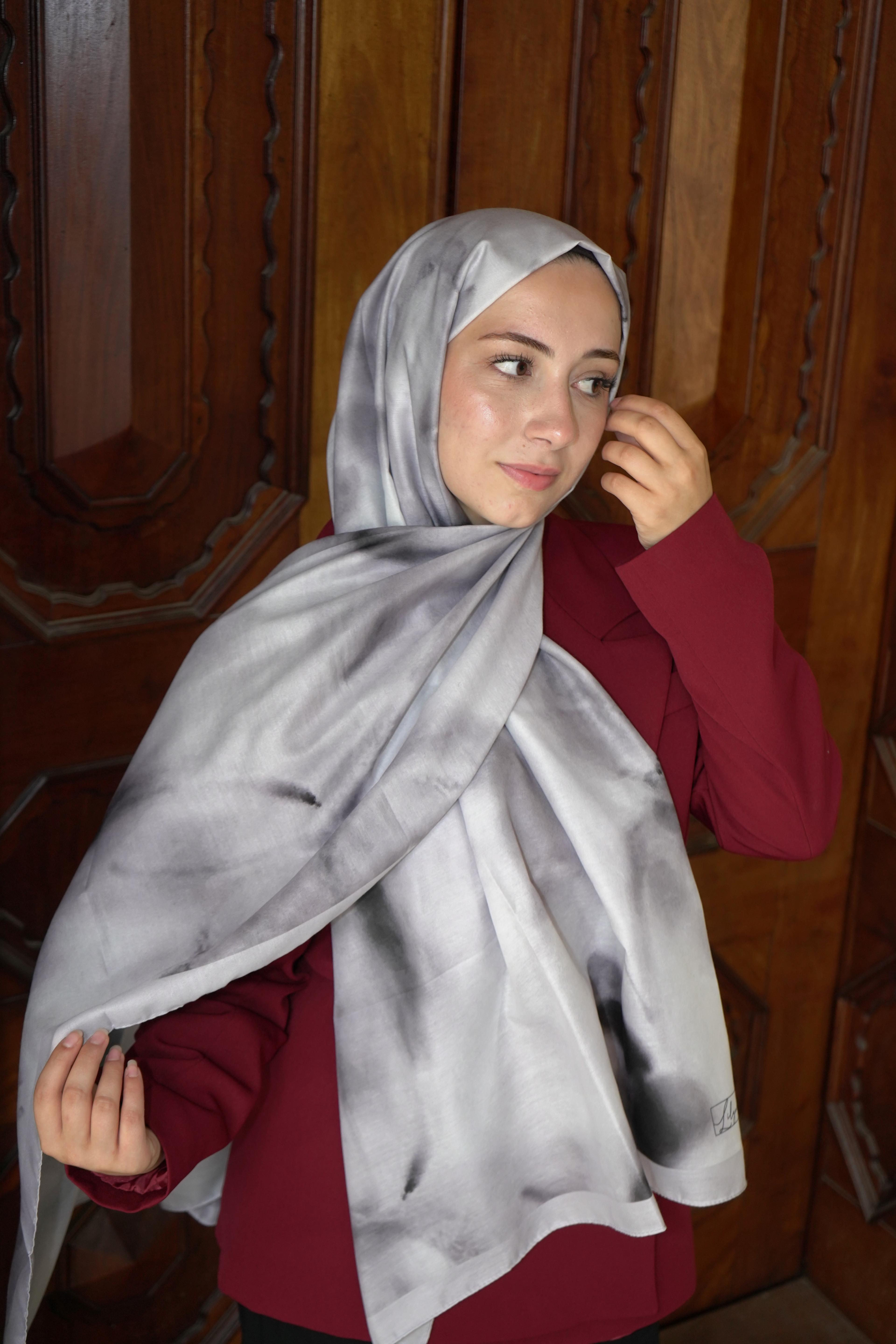 Kül Armoni Desen Pamuk Vual Şal