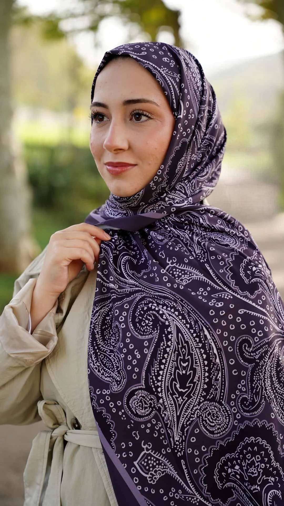 Lavanta Mor Elya Desen Likralı Pamuk Şal 