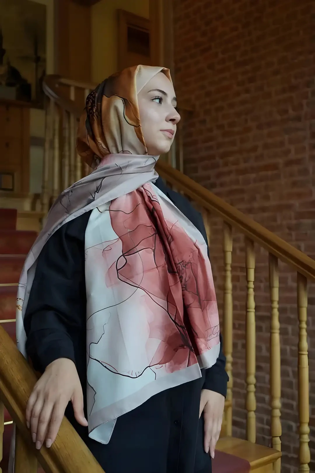 Kızıl Gülkurusu Ahenk Desen Pamuk Vual Şal