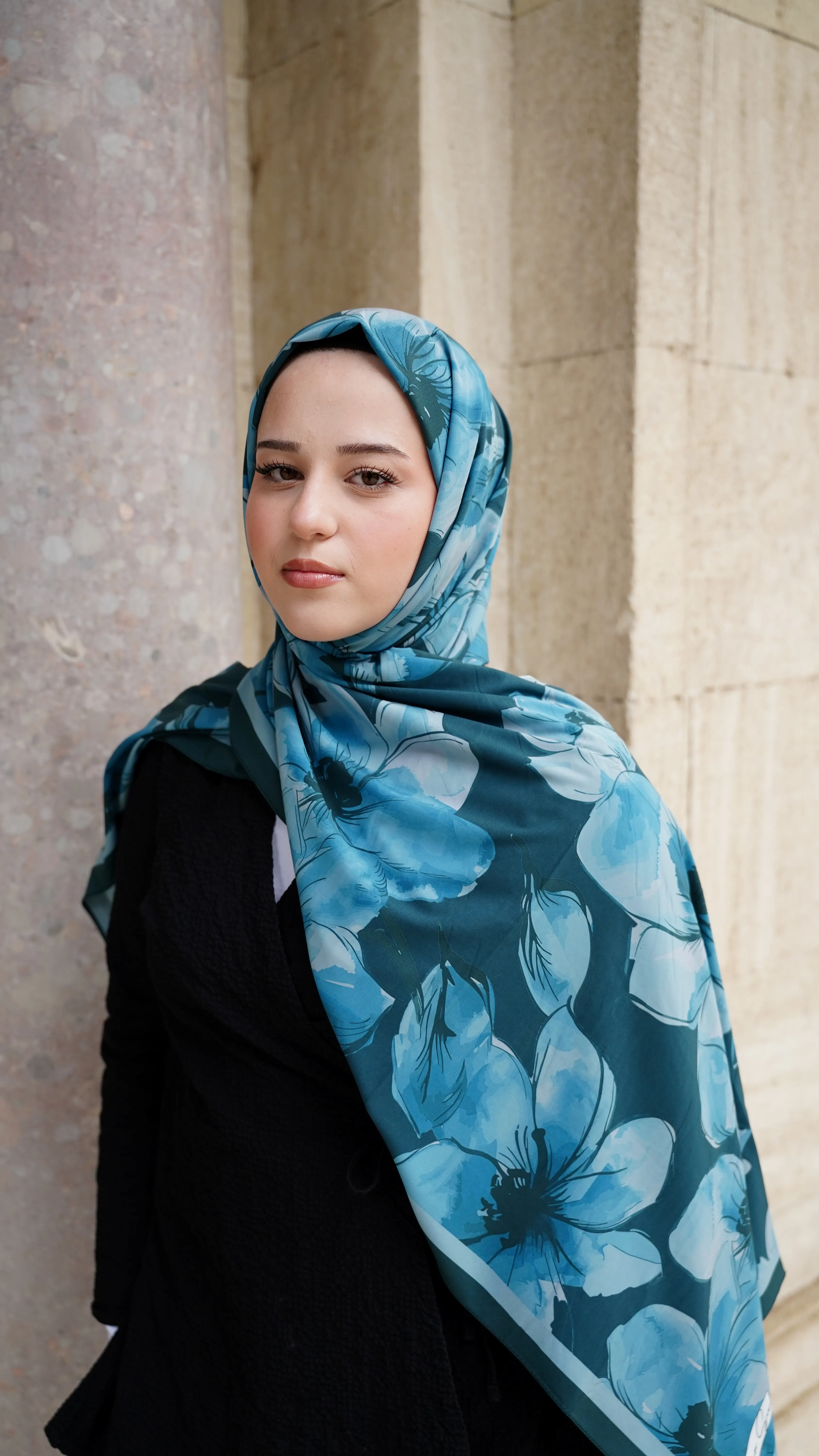 Mavi Lina Desen Pamuk Likralı Şal 