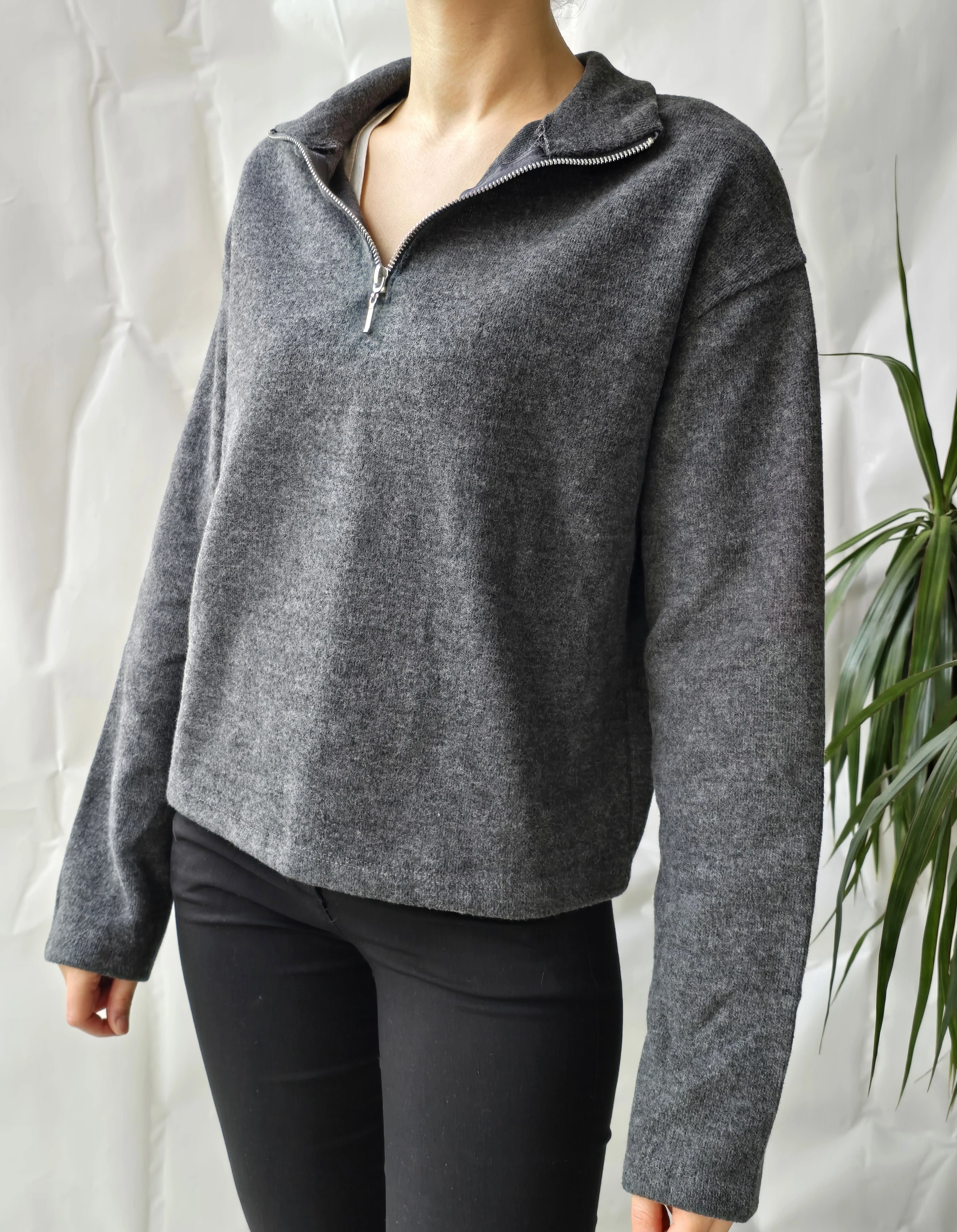 YARIM FERMUARLI ANTRASİT SWEATSHIRT