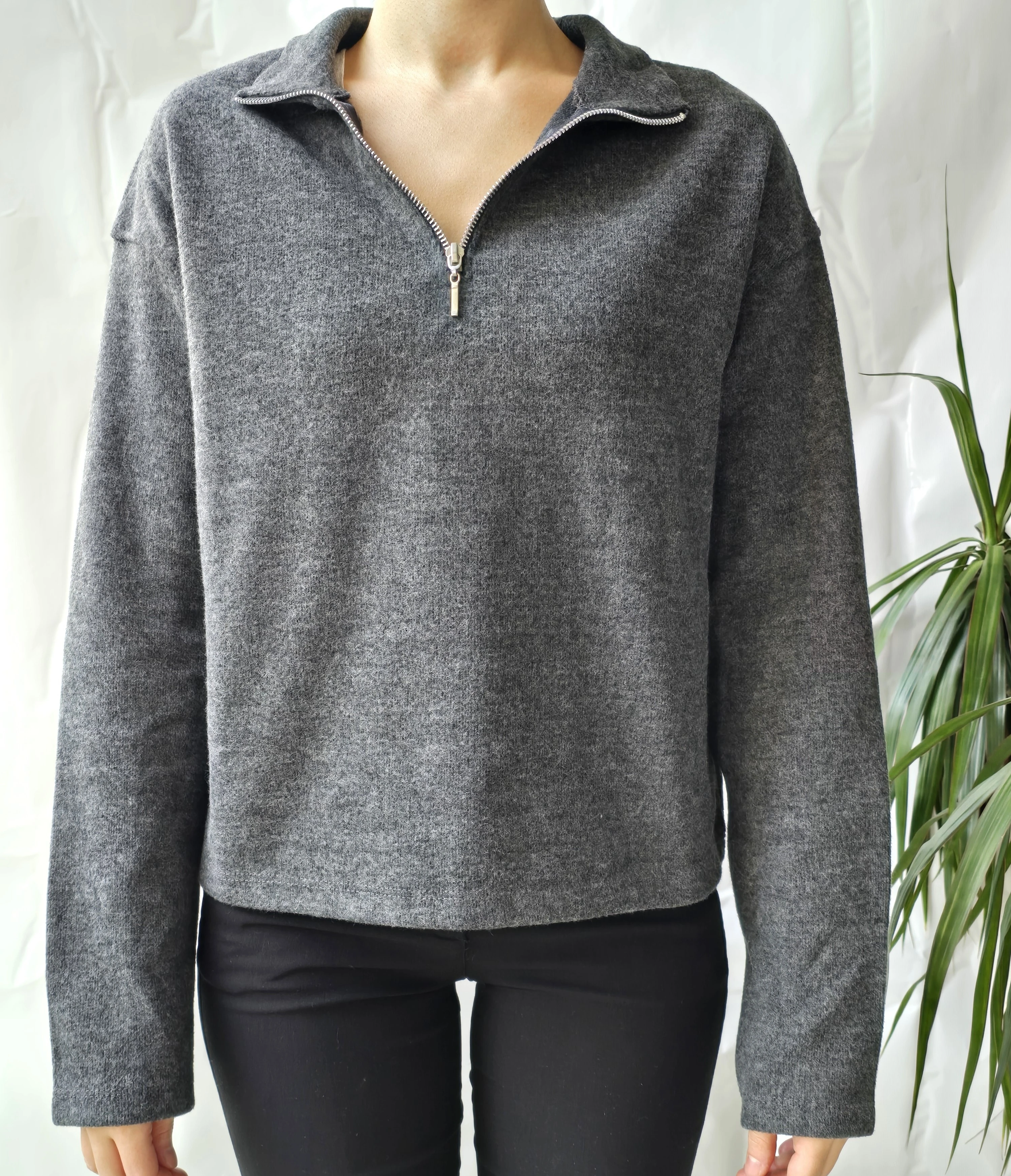 YARIM FERMUARLI ANTRASİT SWEATSHIRT - ANTRASIT